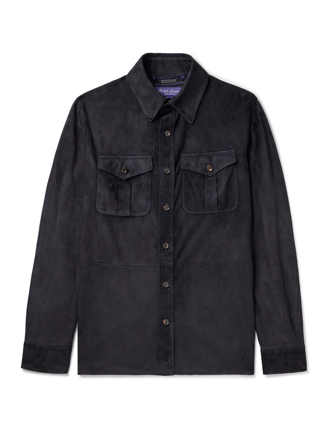Ralph Lauren Purple Label Barron Flap-pocket Suede Overshirt In Classic Navy