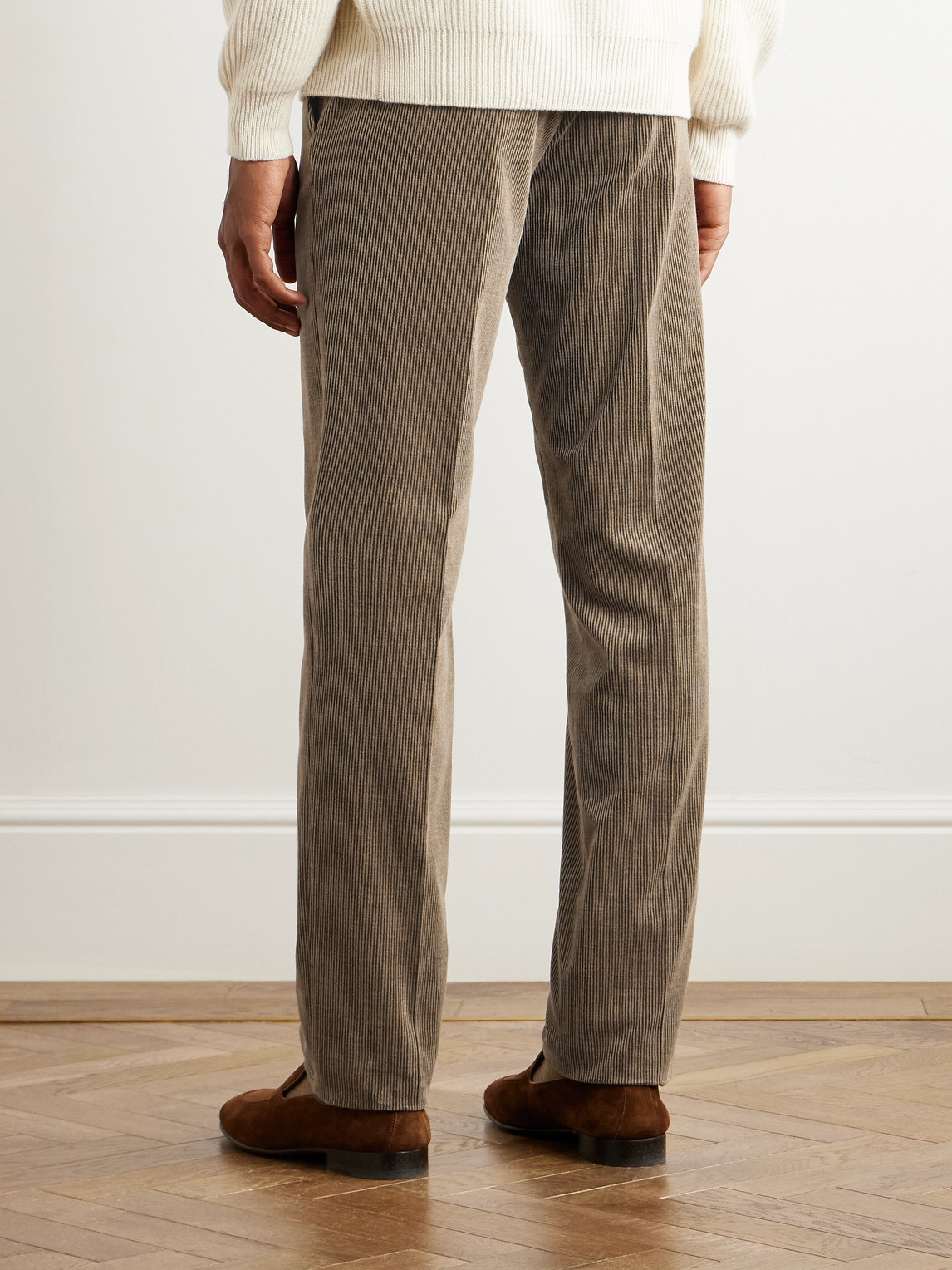 Shop Ralph Lauren Purple Label Gregory Straight-leg Cotton And Cashmere-blend Corduroy Trousers In Brown