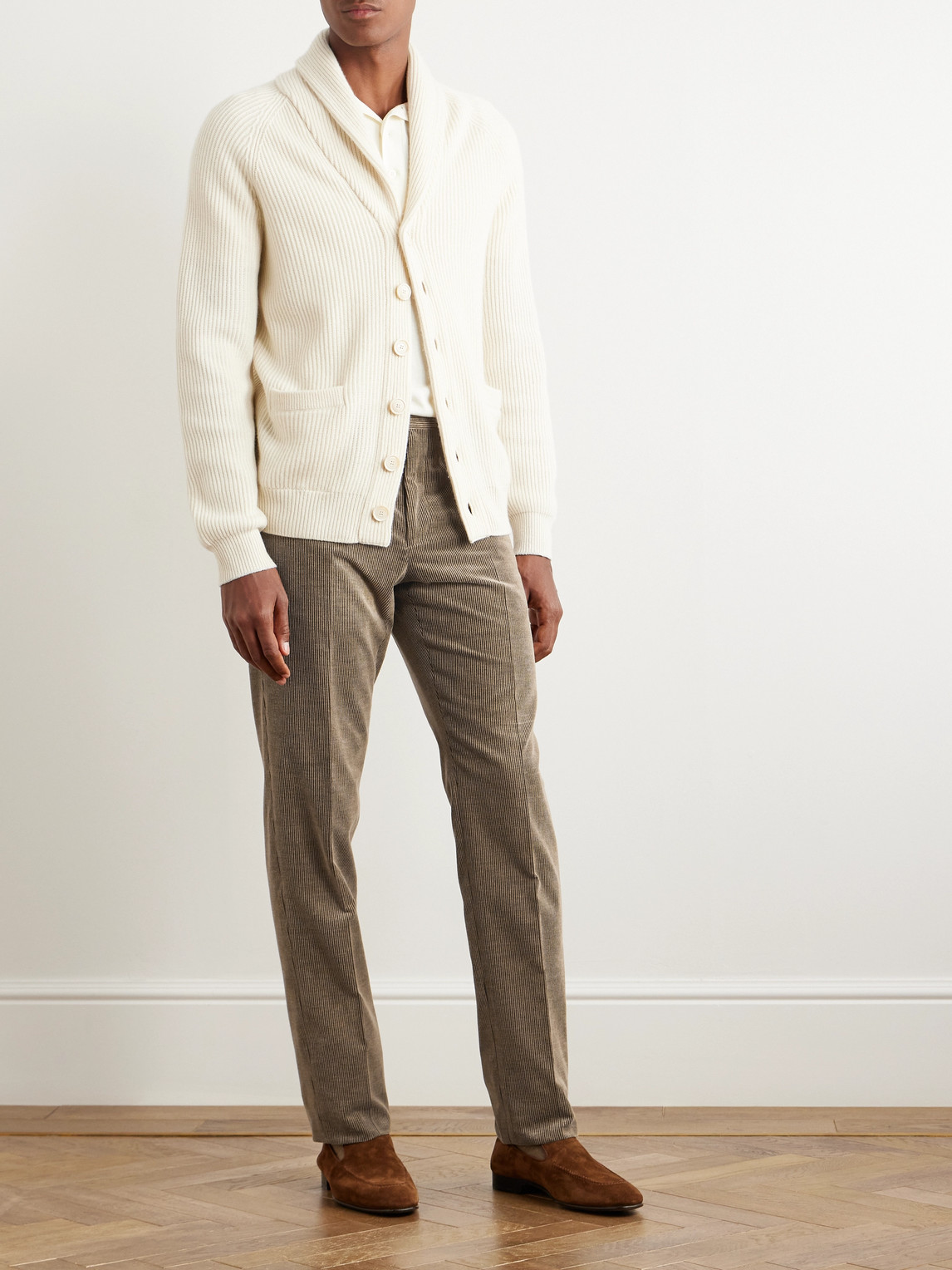 Shop Ralph Lauren Purple Label Gregory Straight-leg Cotton And Cashmere-blend Corduroy Trousers In Brown