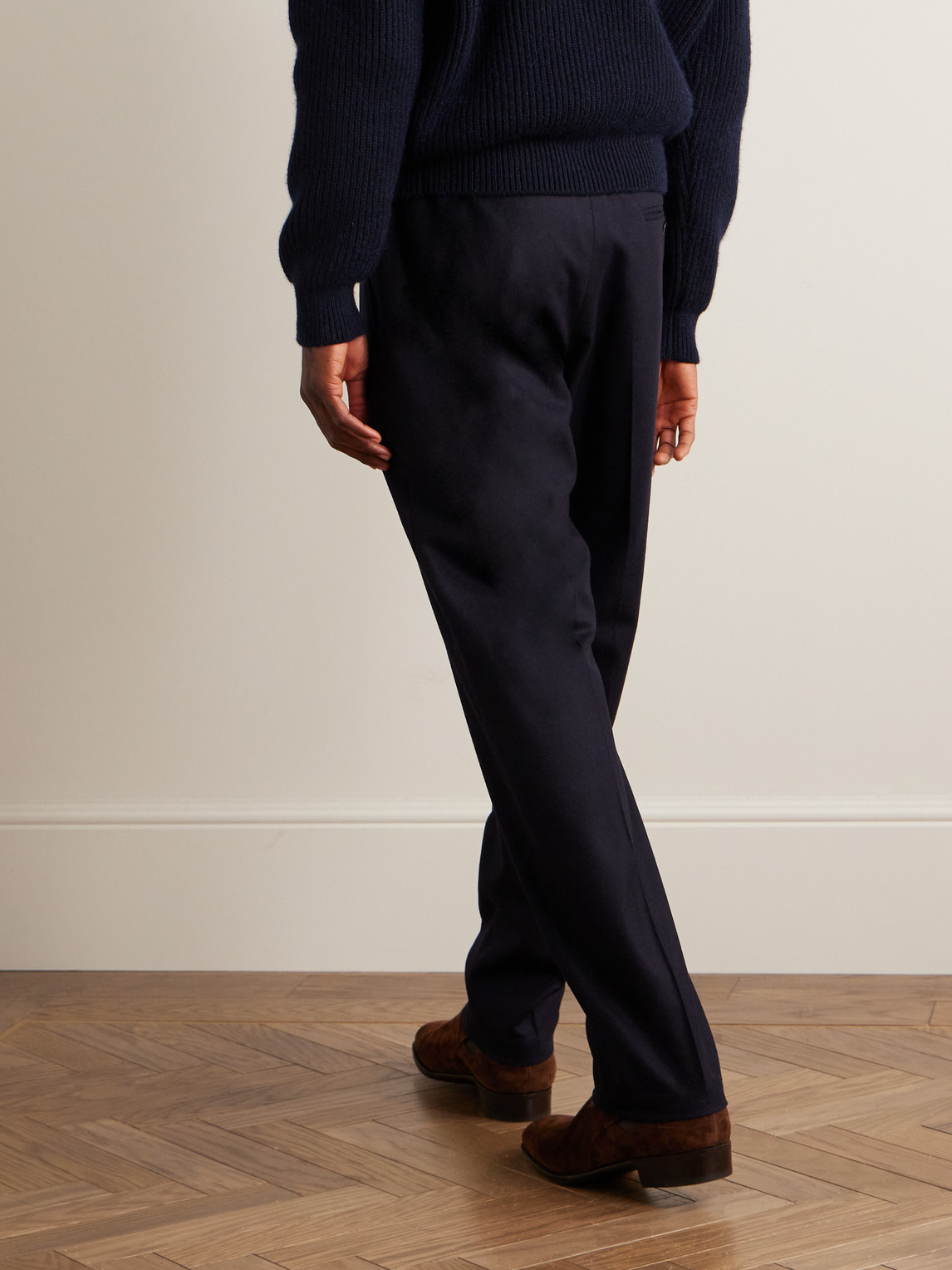 Shop Richard James Straight-leg Merino Wool-flannel Drawstring Trousers In Blue