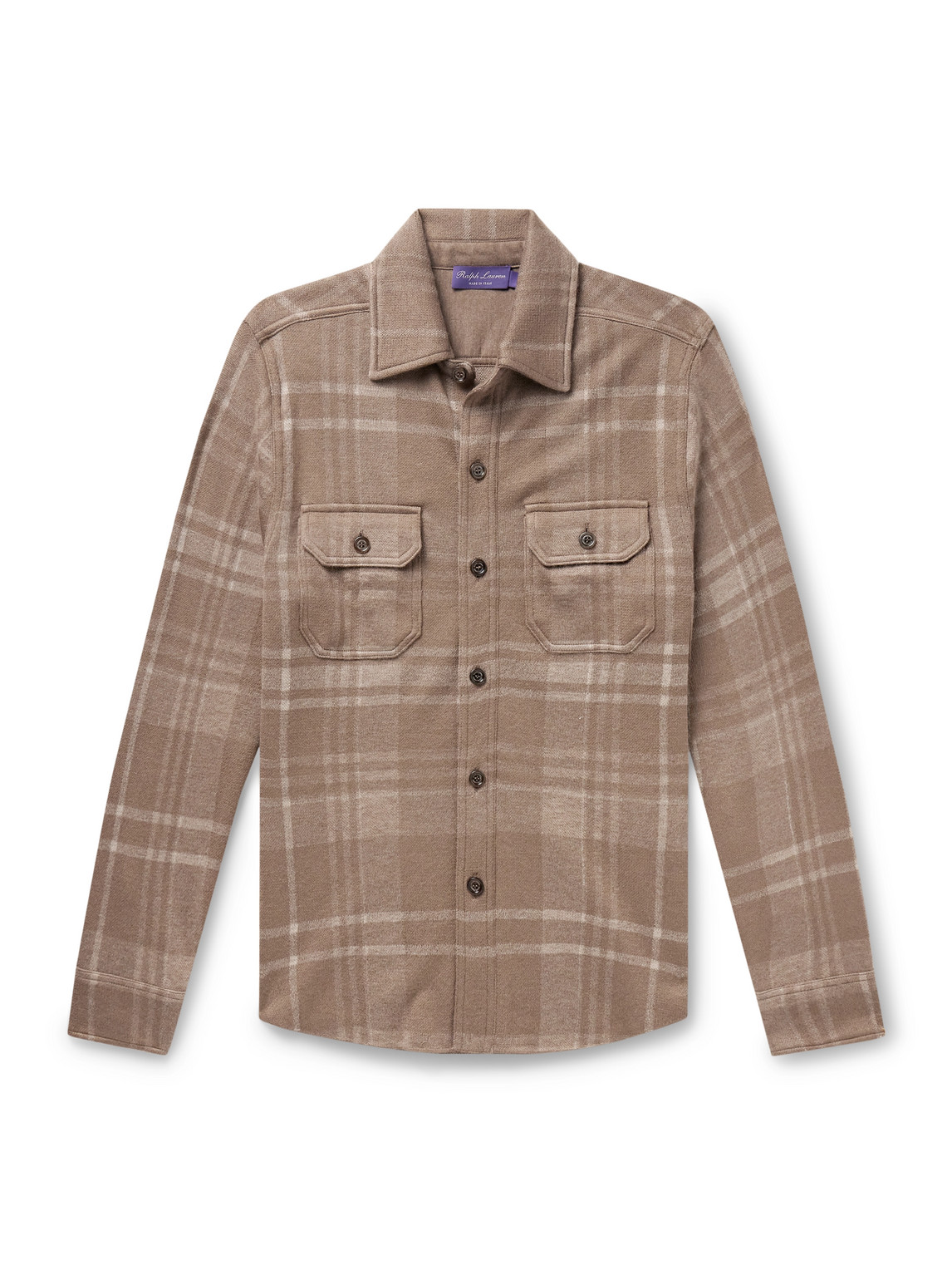 Ralph Lauren Purple Label Checked Cashmere And Silk-blend Overshirt In Neutrals