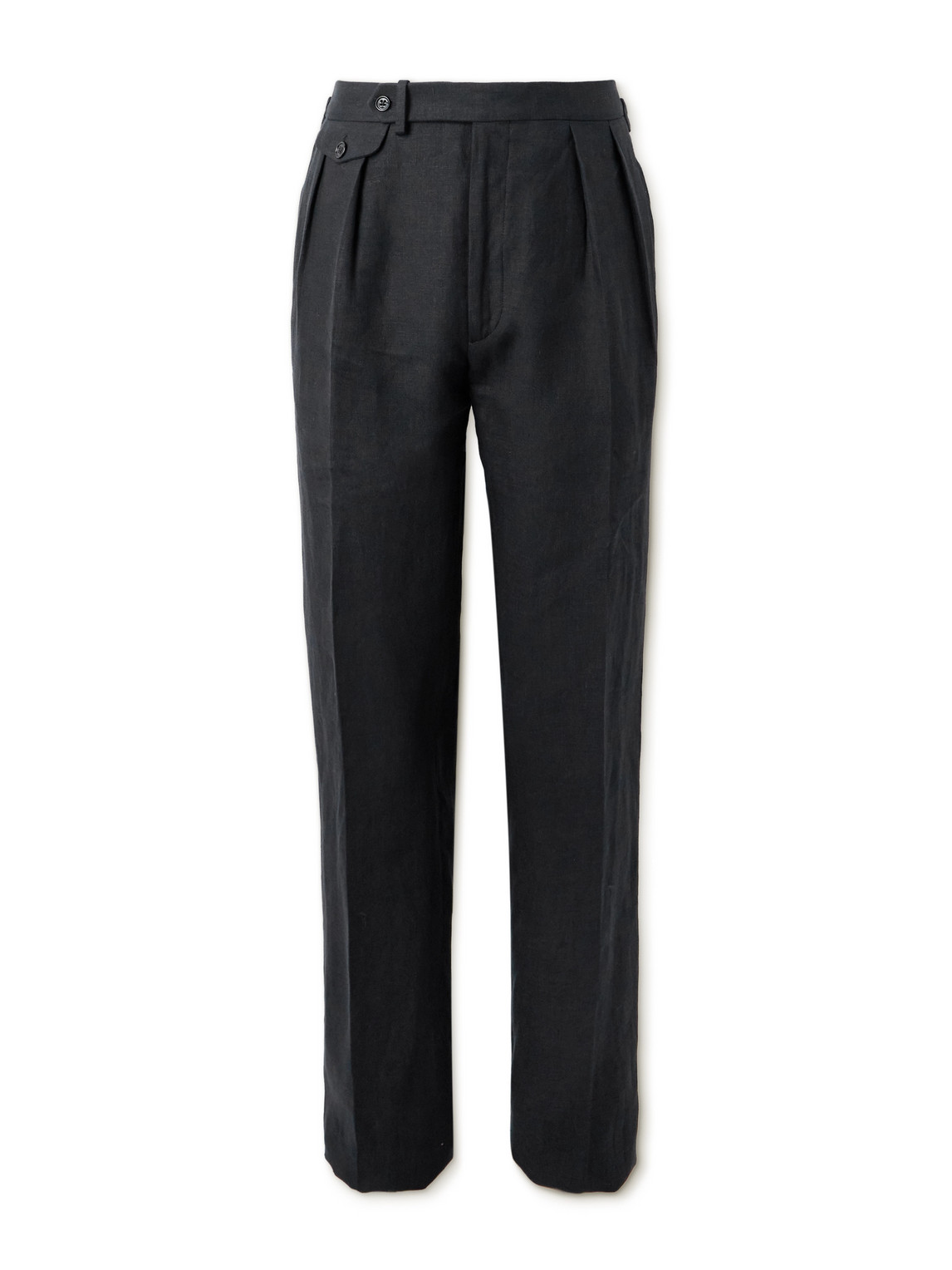 Ralph Lauren Purple Label Gregory Straight-leg Pleated Linen Trousers In Black