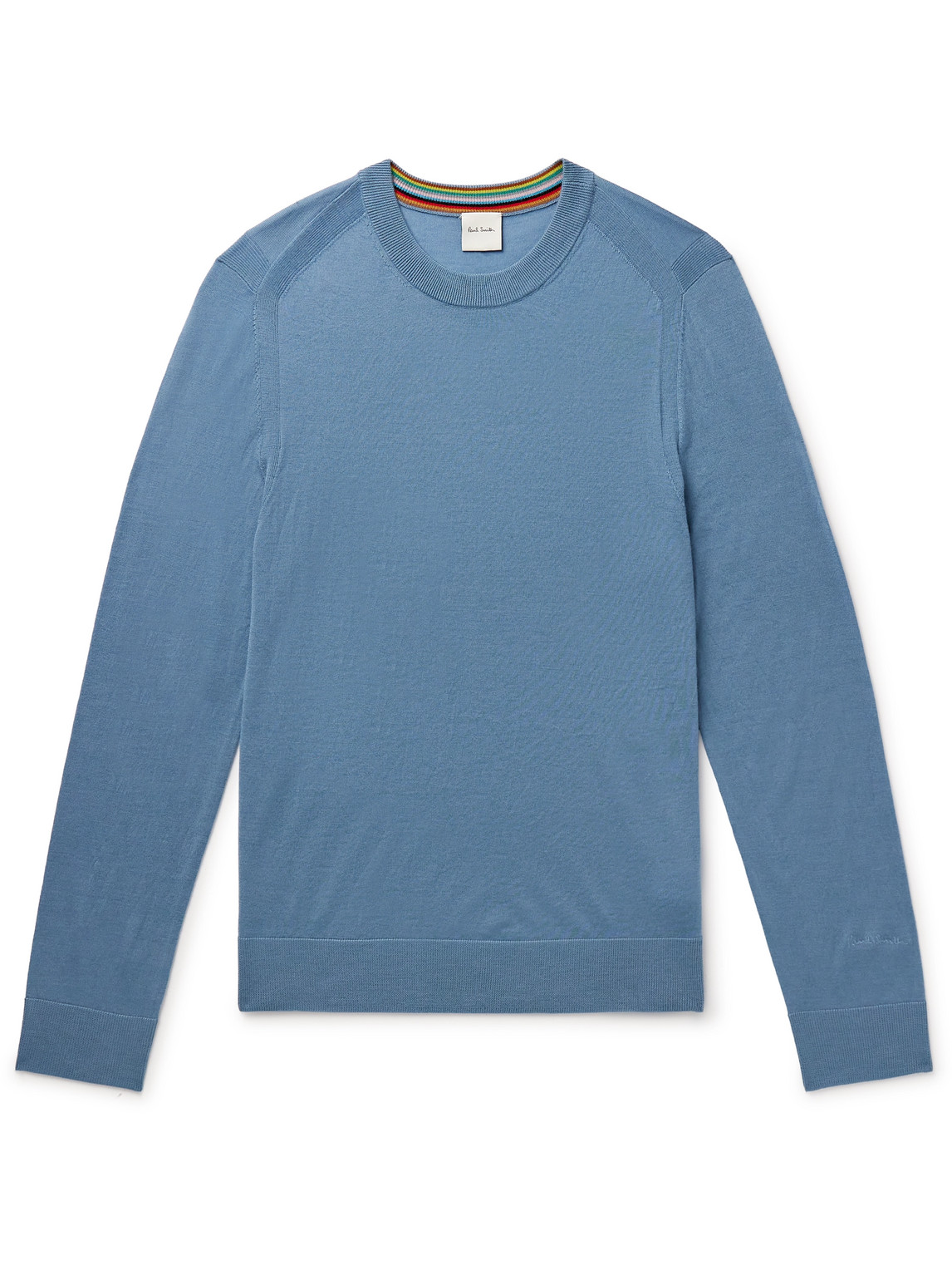 Paul Smith Slim-fit Logo-embroidered Merino Wool Sweater In Blue