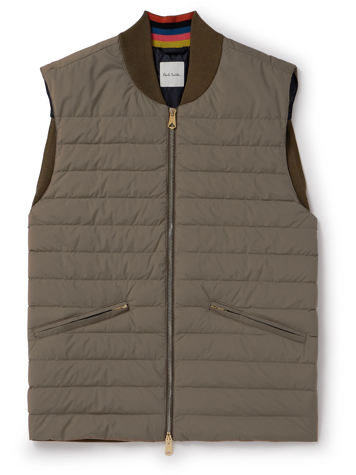 Paul Smith Cotton-panelled Quilted Shell Down Gilet In Brown