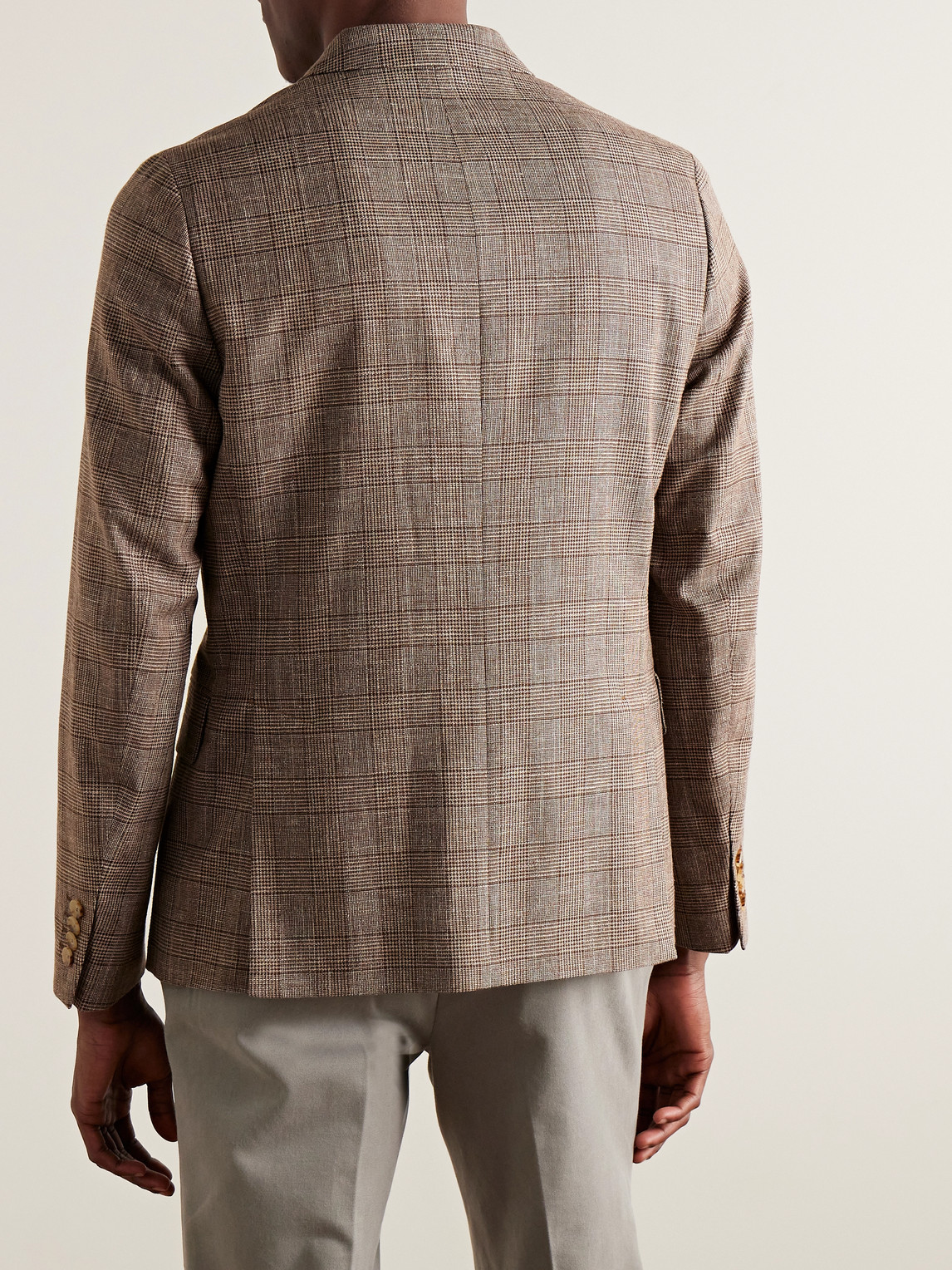 Shop Paul Smith Slim-fit Prince Of Wales Checked Wool, Cotton And Linen-blend Blazer In Brown