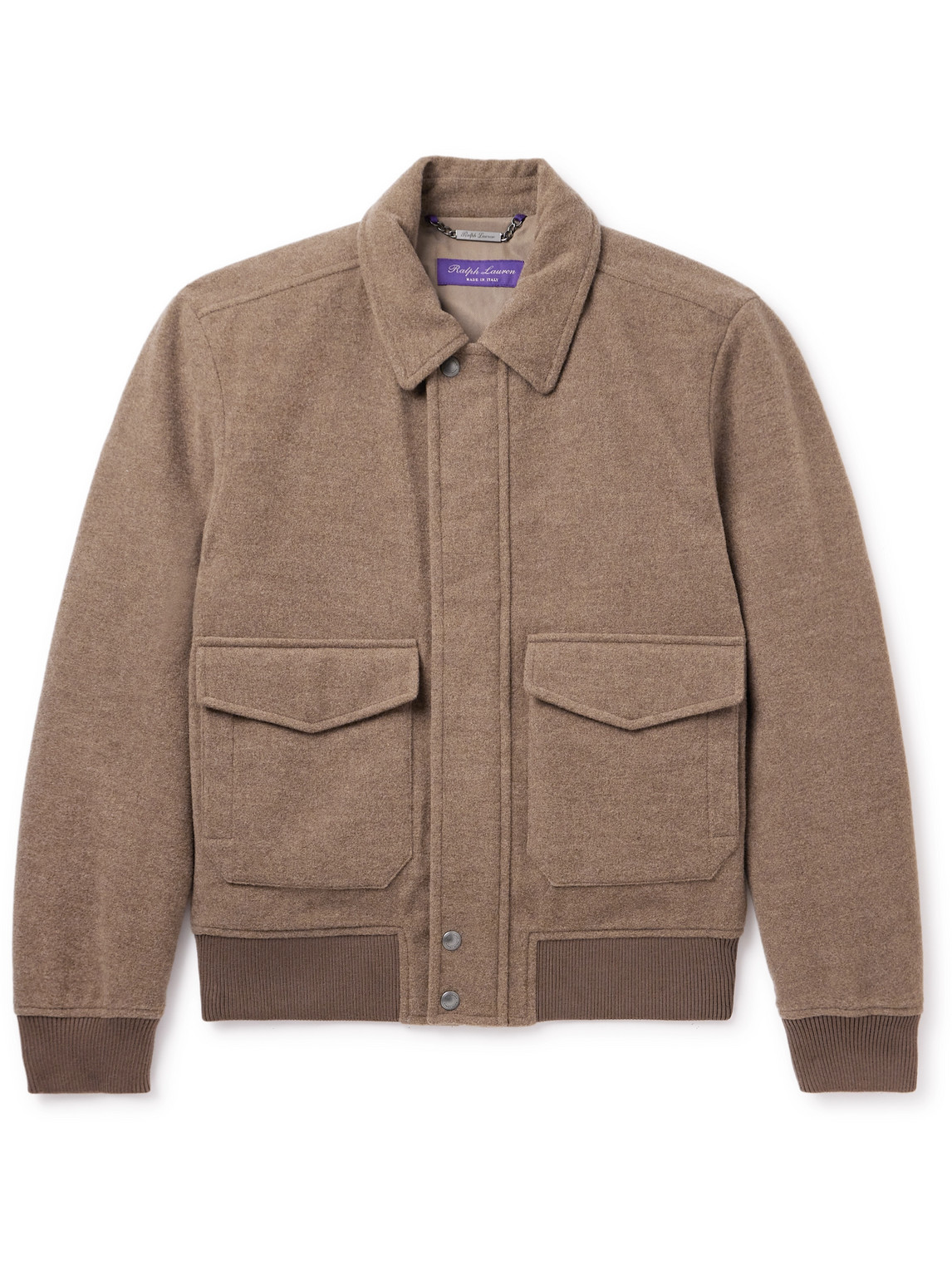 Ralph Lauren Purple Label Deshler Brushed Wool-blend Flannel Bomber Jacket In Brown