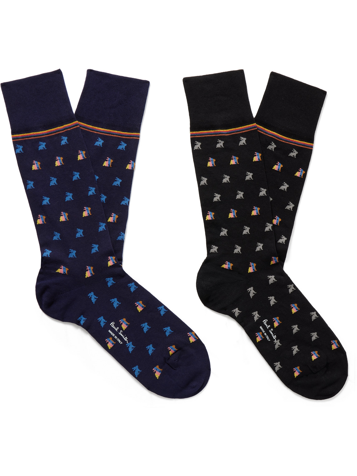 Paul Smith Cole Two-pack Jacquard-knit Cotton-blend Socks In Blue