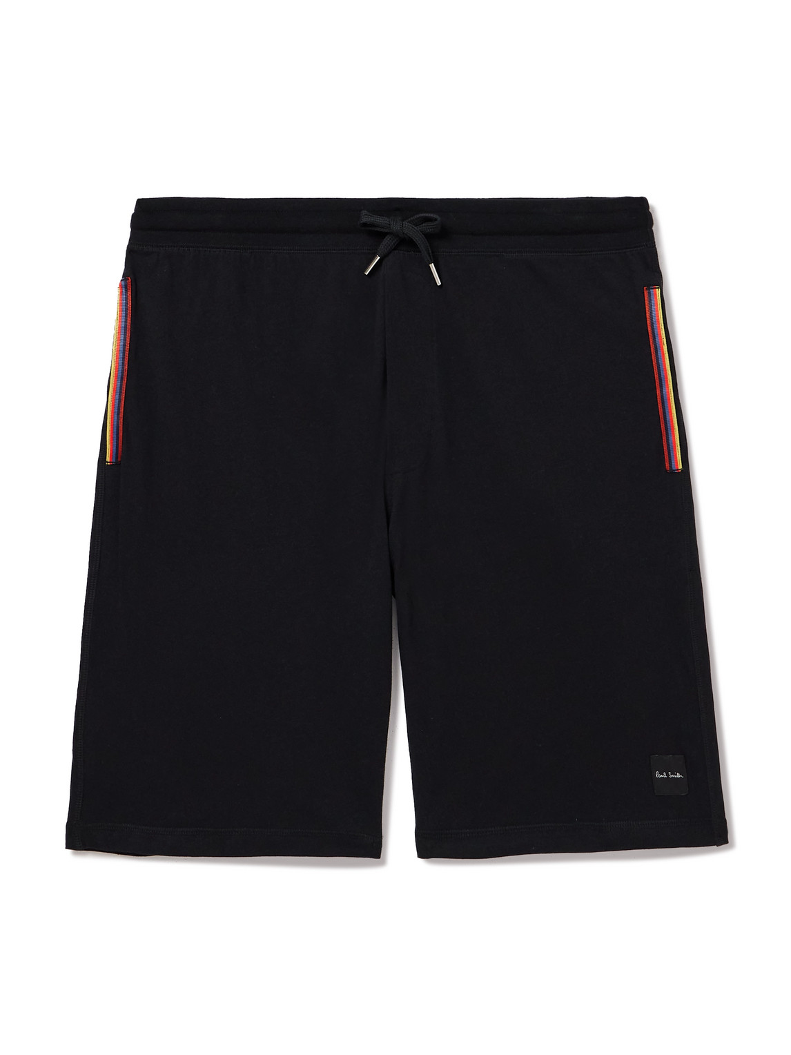 Shop Paul Smith Straight-leg Grosgrain-trimmed Cotton-jersey Drawstring Shorts In Black