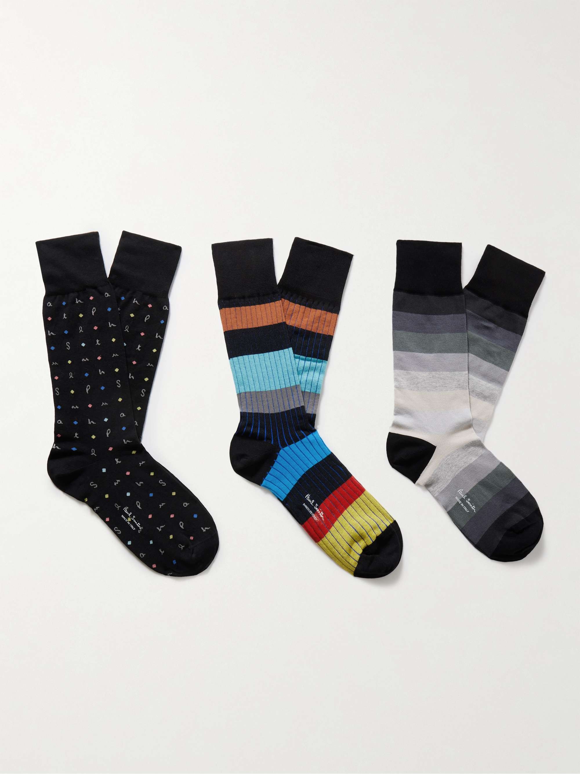 PAUL SMITH Three-Pack Jacquard-Knit Cotton-Blend Socks for Men
