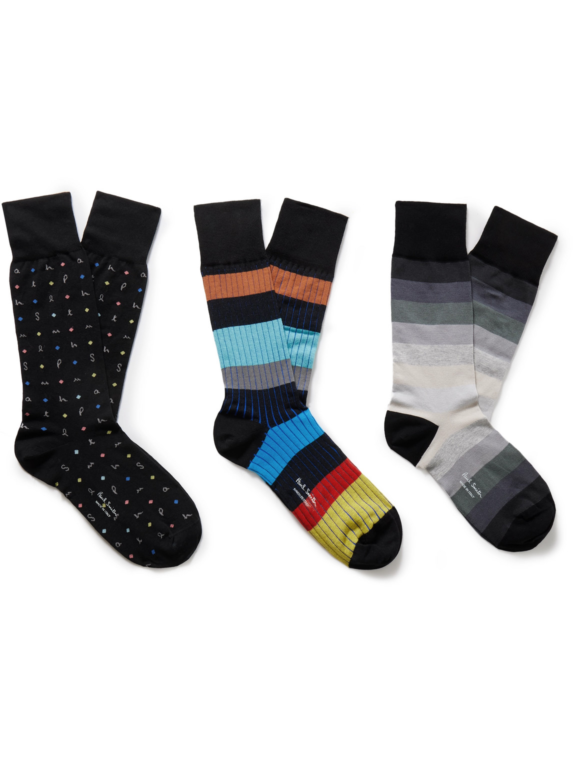 Paul Smith Three-pack Jacquard-knit Cotton-blend Socks In Multi