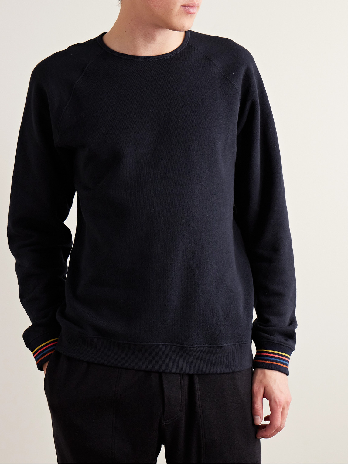 PAUL SMITH STRIPED APPLIQUÉD COTTON-JERSEY SWEATSHIRT
