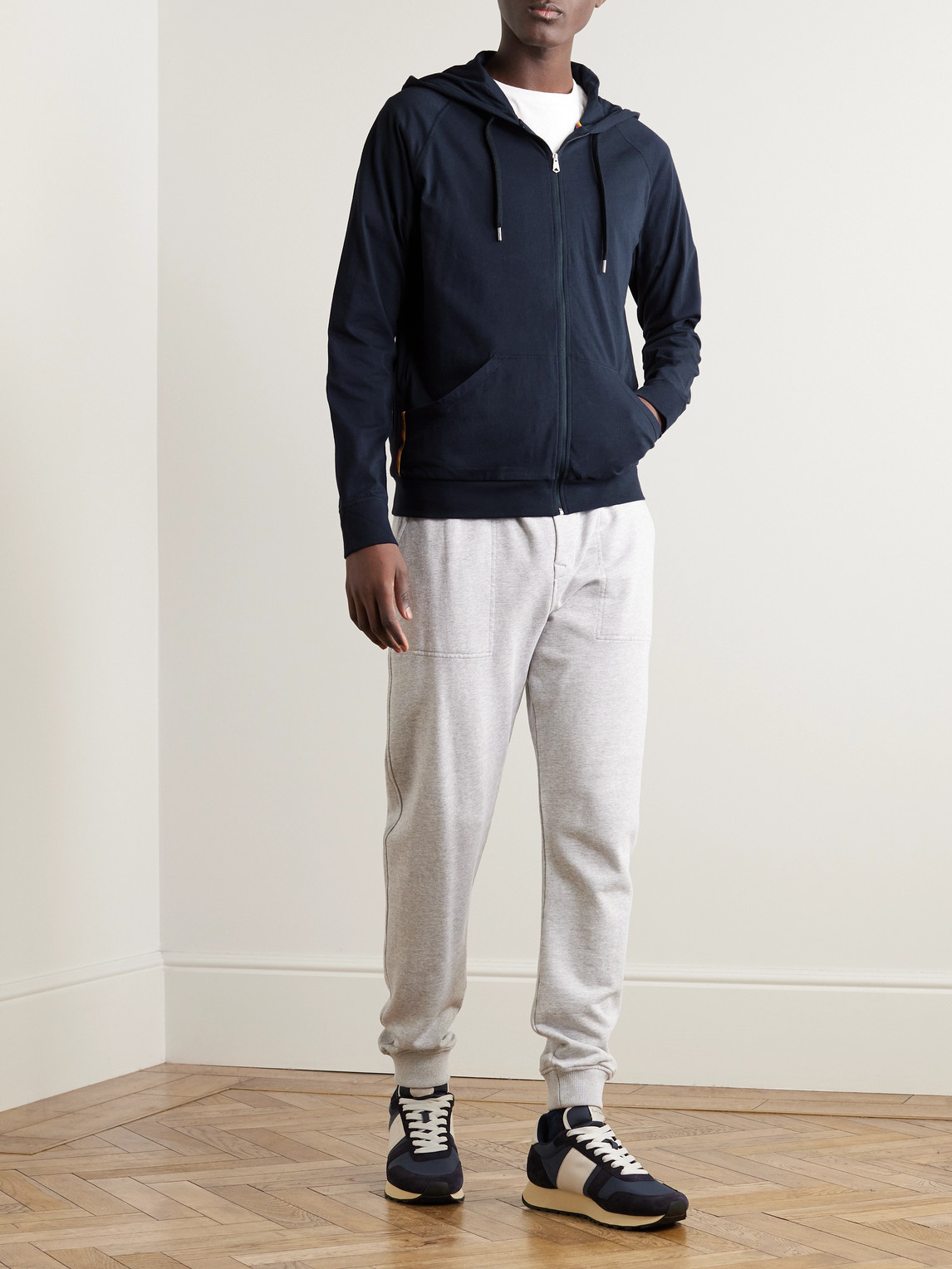 Shop Paul Smith Logo-appliquéd Cotton-jersey Zip-up Hoodie In Blue