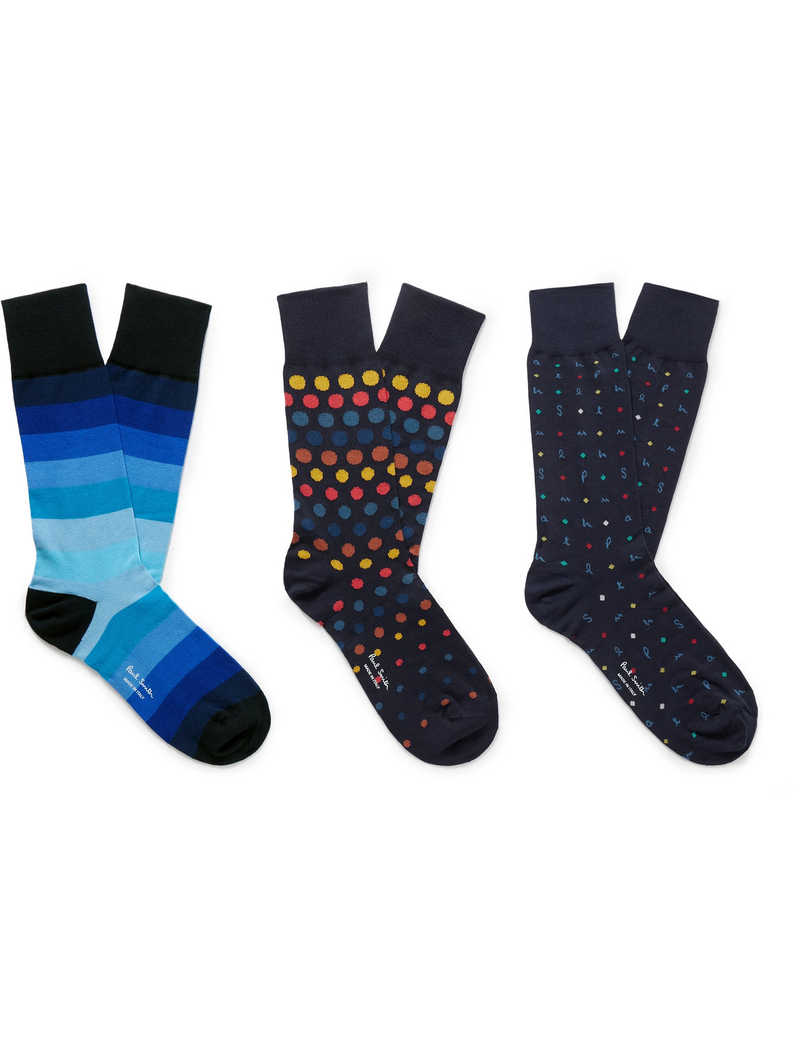 Paul Smith Three-pack Jacquard-knit Cotton-blend Socks In Blue