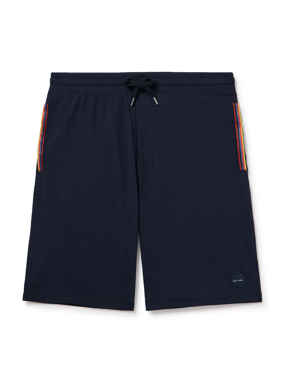 Paul Smith Straight-leg Grosgrain-trimmed Cotton-jersey Drawstring Shorts In Blue