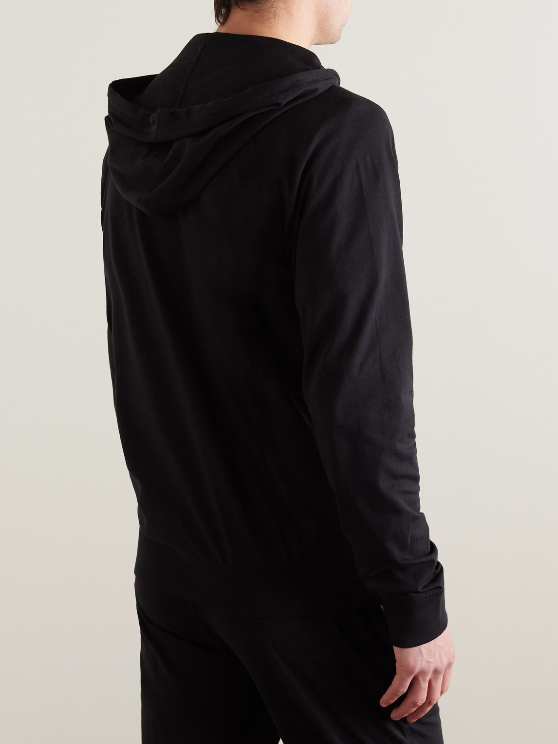 Shop Paul Smith Grosgrain-trimmed Cotton-jersey Zip-up Hoodie In Black