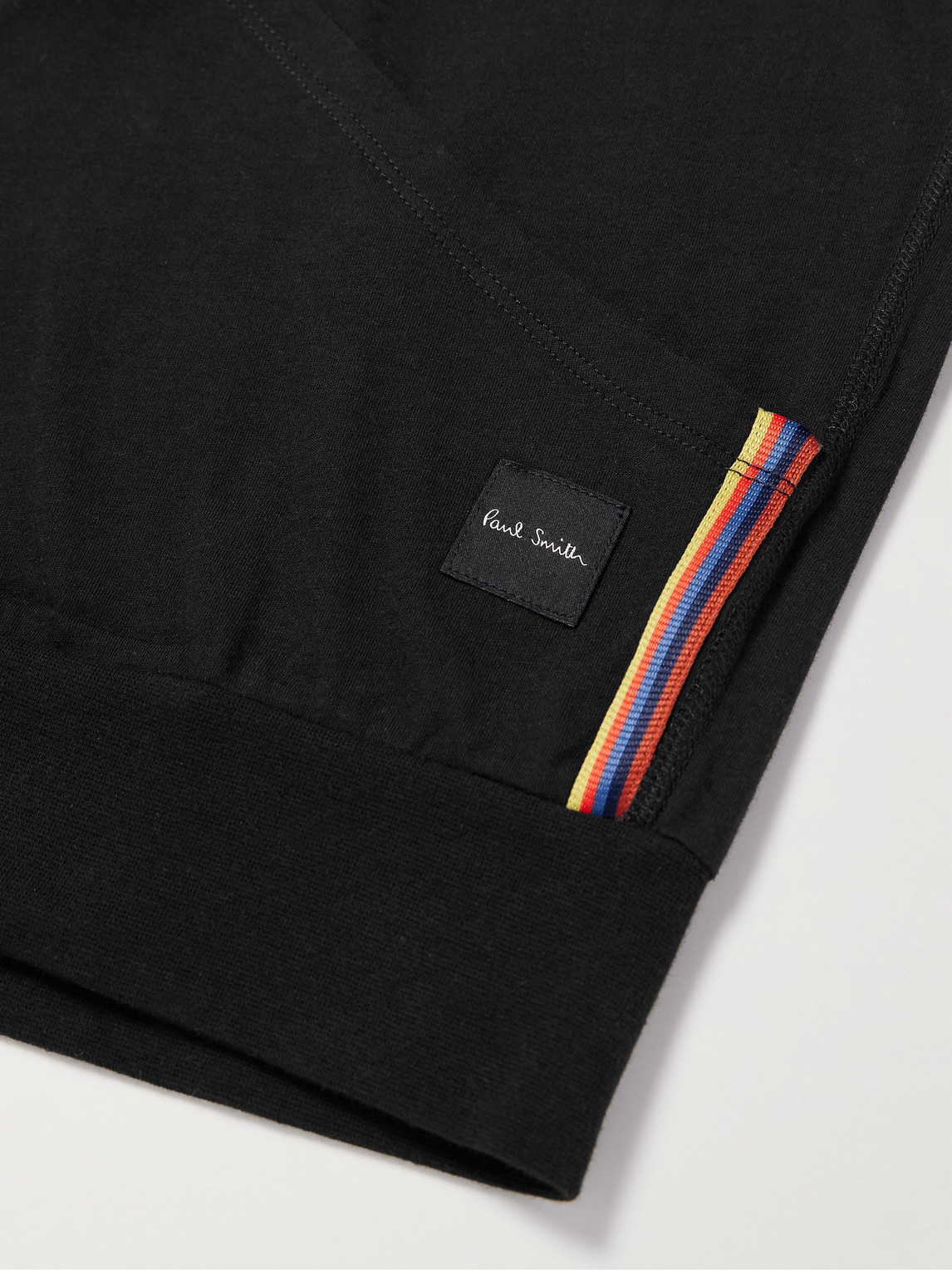 Shop Paul Smith Grosgrain-trimmed Cotton-jersey Zip-up Hoodie In Black