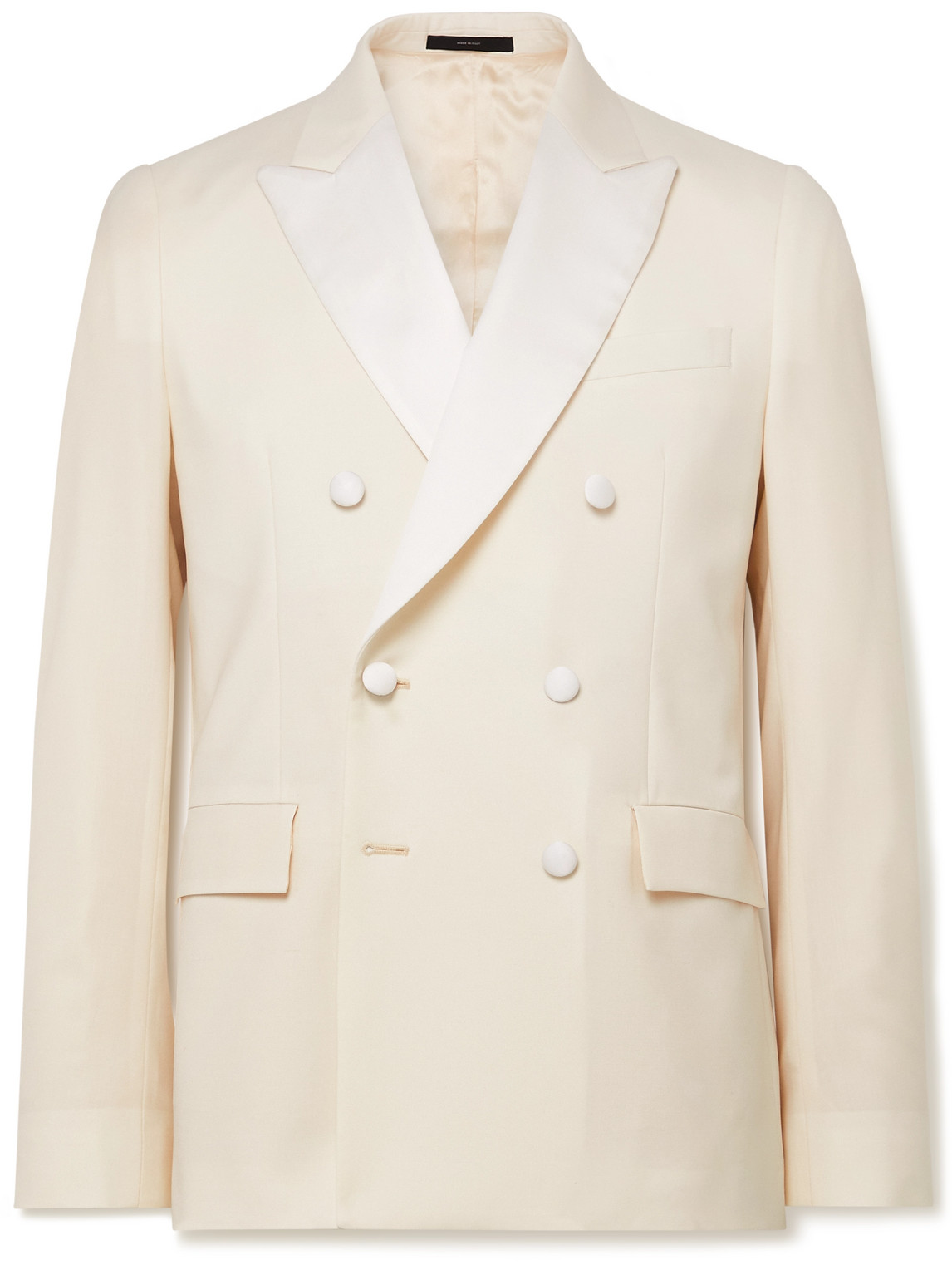 Shop Paul Smith Slim-fit Double-breasted Satin-trimmed Wool And Mohair-blend Tuxedo Jacket In Neutrals
