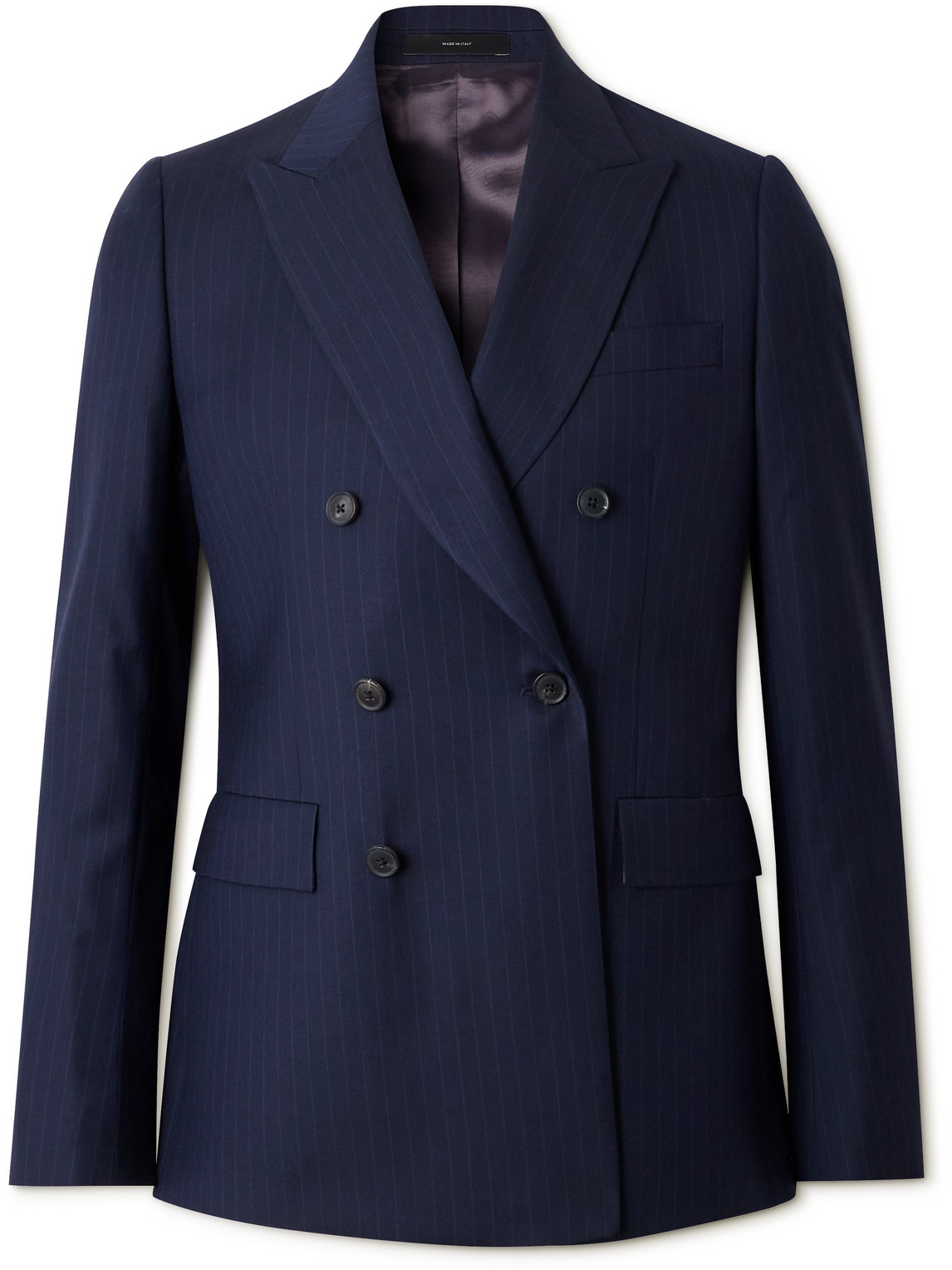Paul Smith Double-breasted Pinstriped Wool Suit Jacket In Blue