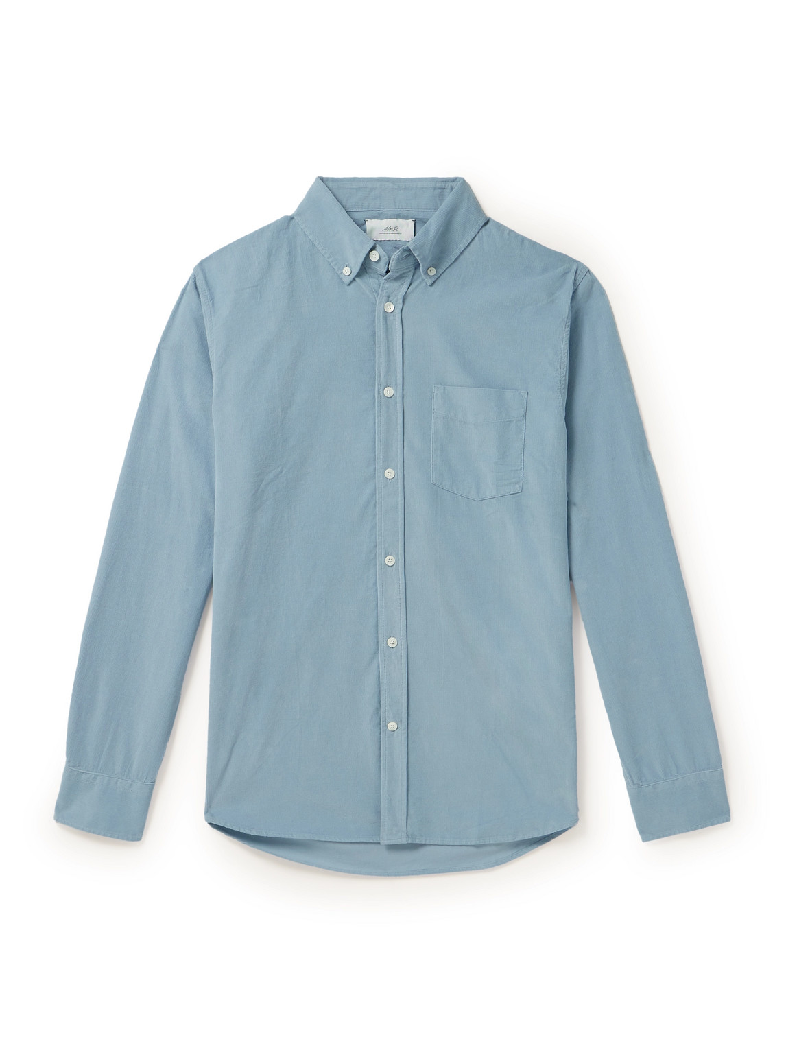 Mr P Button-down Collar Garment-dyed Cotton-corduroy Shirt In Blue
