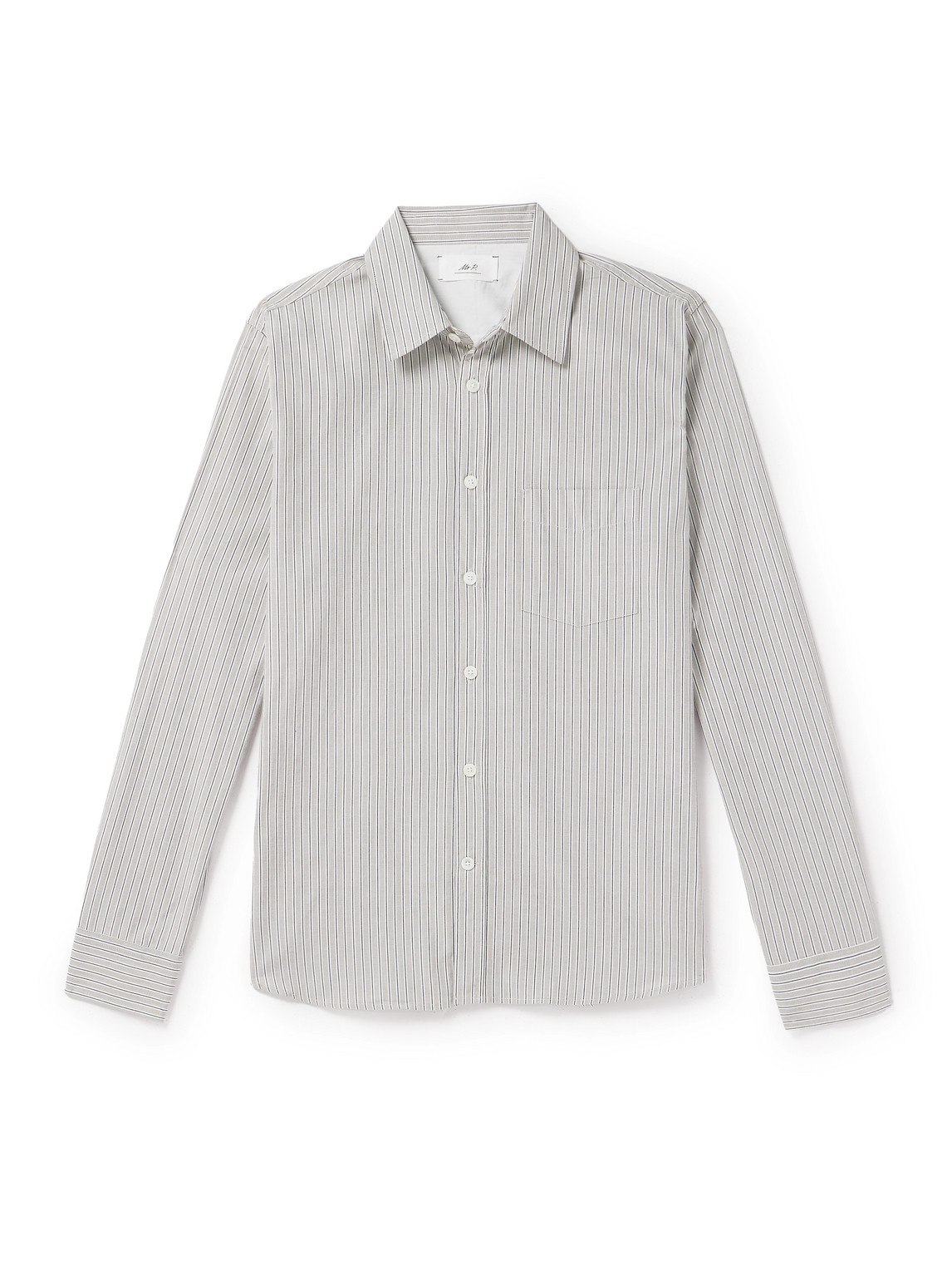Mr P Pinstriped Cotton Oxford Shirt In Gray