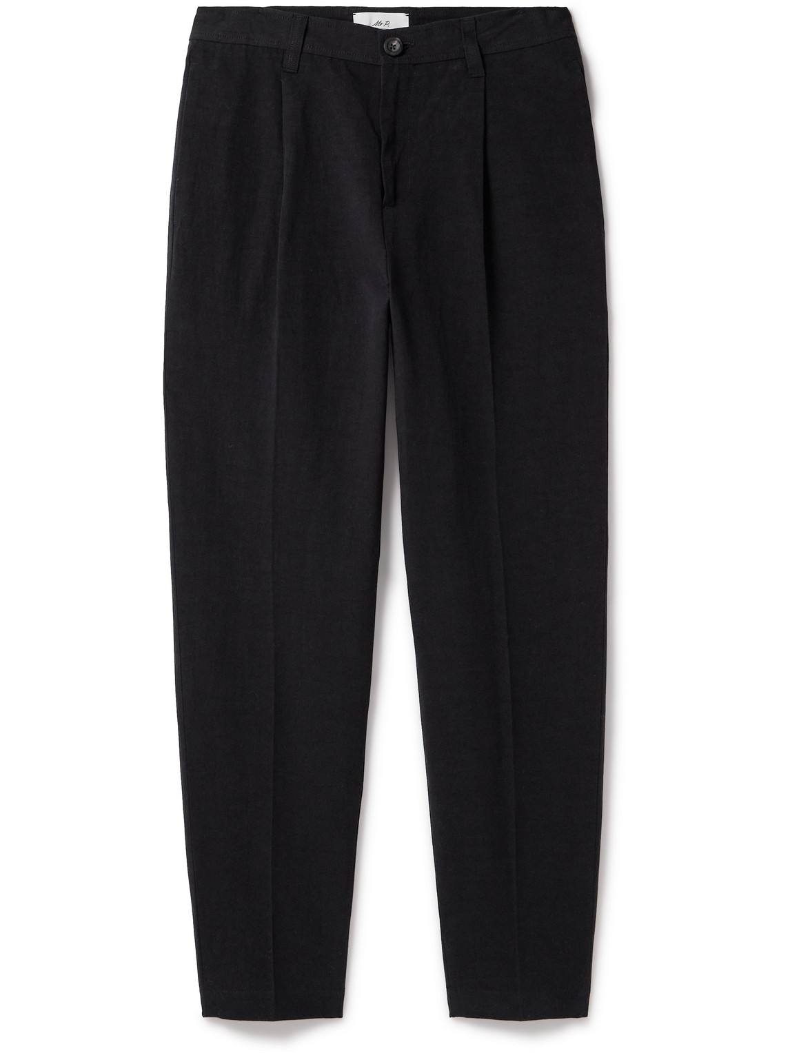 Mr P Tapered Pleated Linen, Cotton And Nylon-blend Trousers In Black