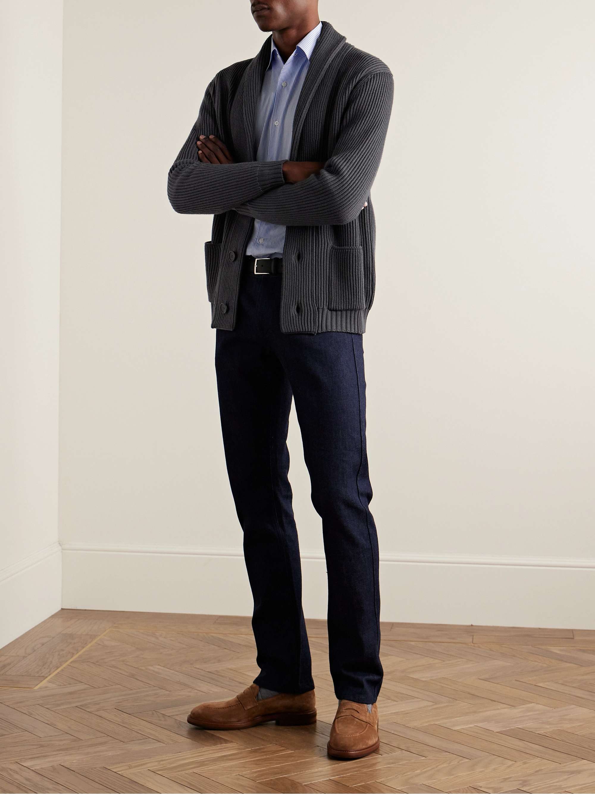THOM SWEENEY Shawl-Collar Ribbed Merino Wool Cardigan for Men | MR PORTER