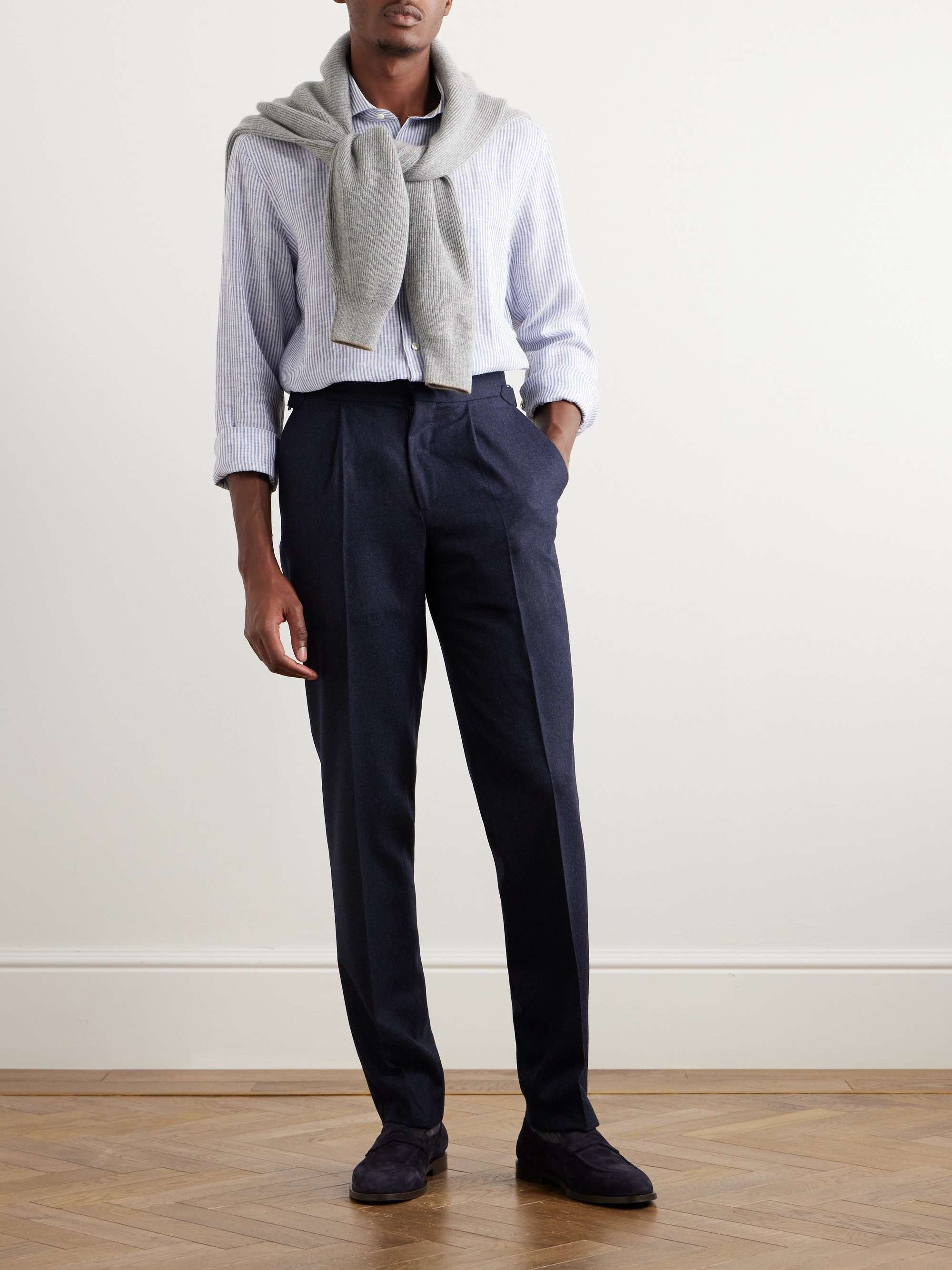 THOM SWEENEY SlimFit StraightLeg Pleated CottonBlend Trousers for