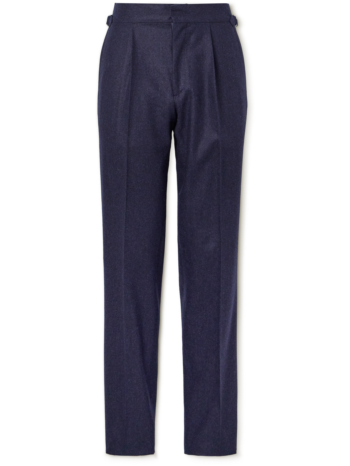 Thom Sweeney Slim-fit Straight-leg Pleated Cotton-blend Trousers In Blue
