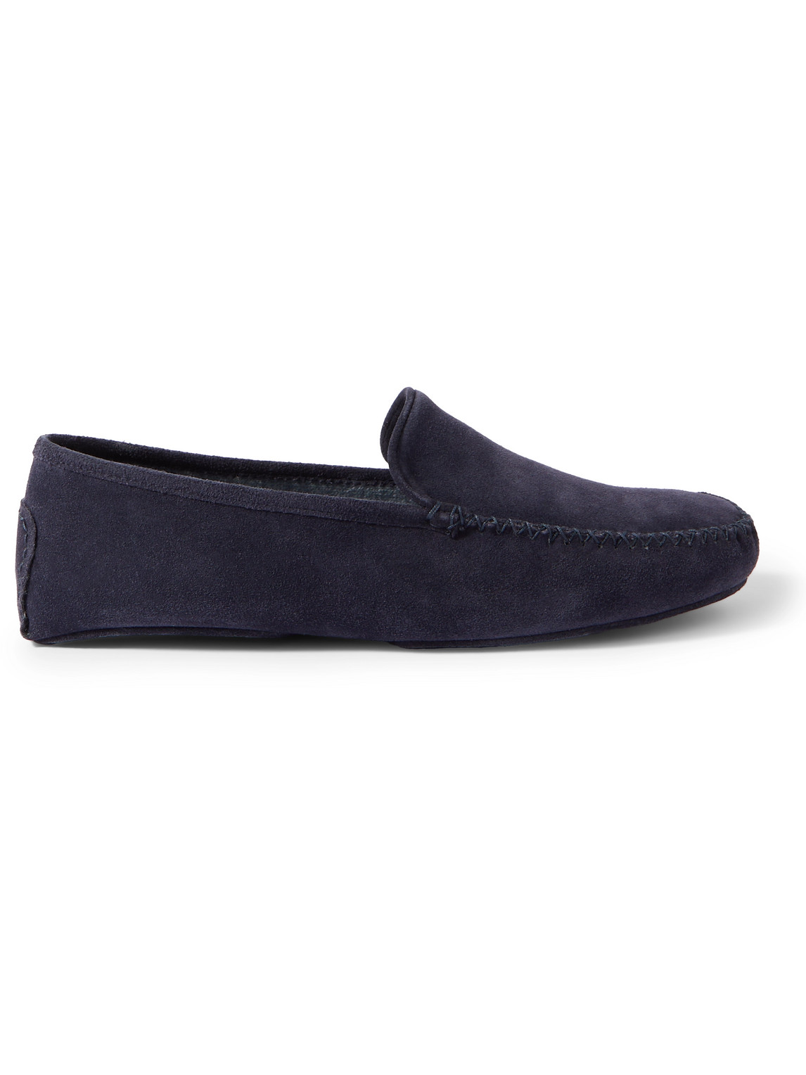 Thom Sweeney Cashmere-lined Suede Slippers In Blue