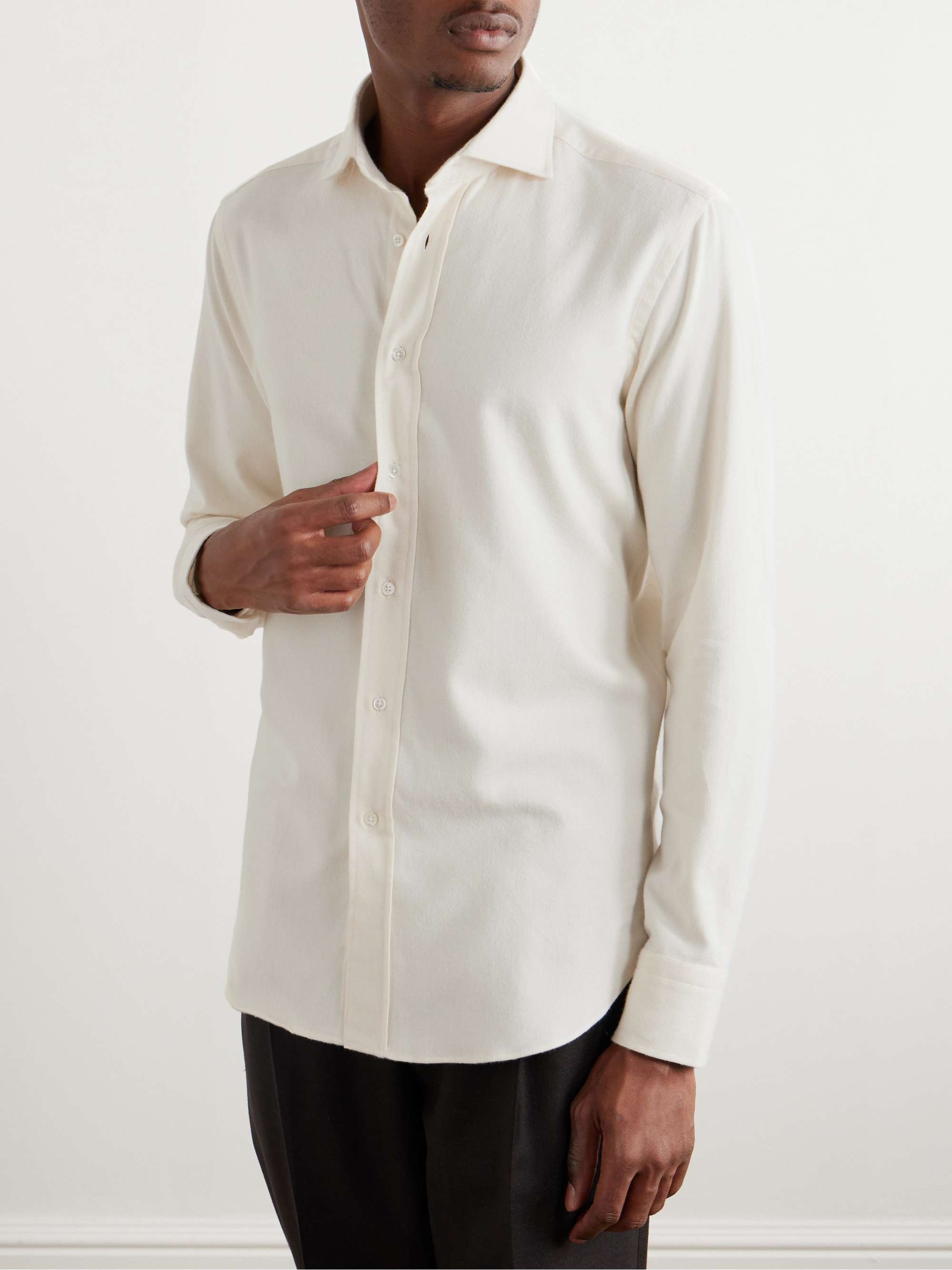 THOM SWEENEY Cutaway-Collar Cotton-Flannel Shirt for Men | MR PORTER