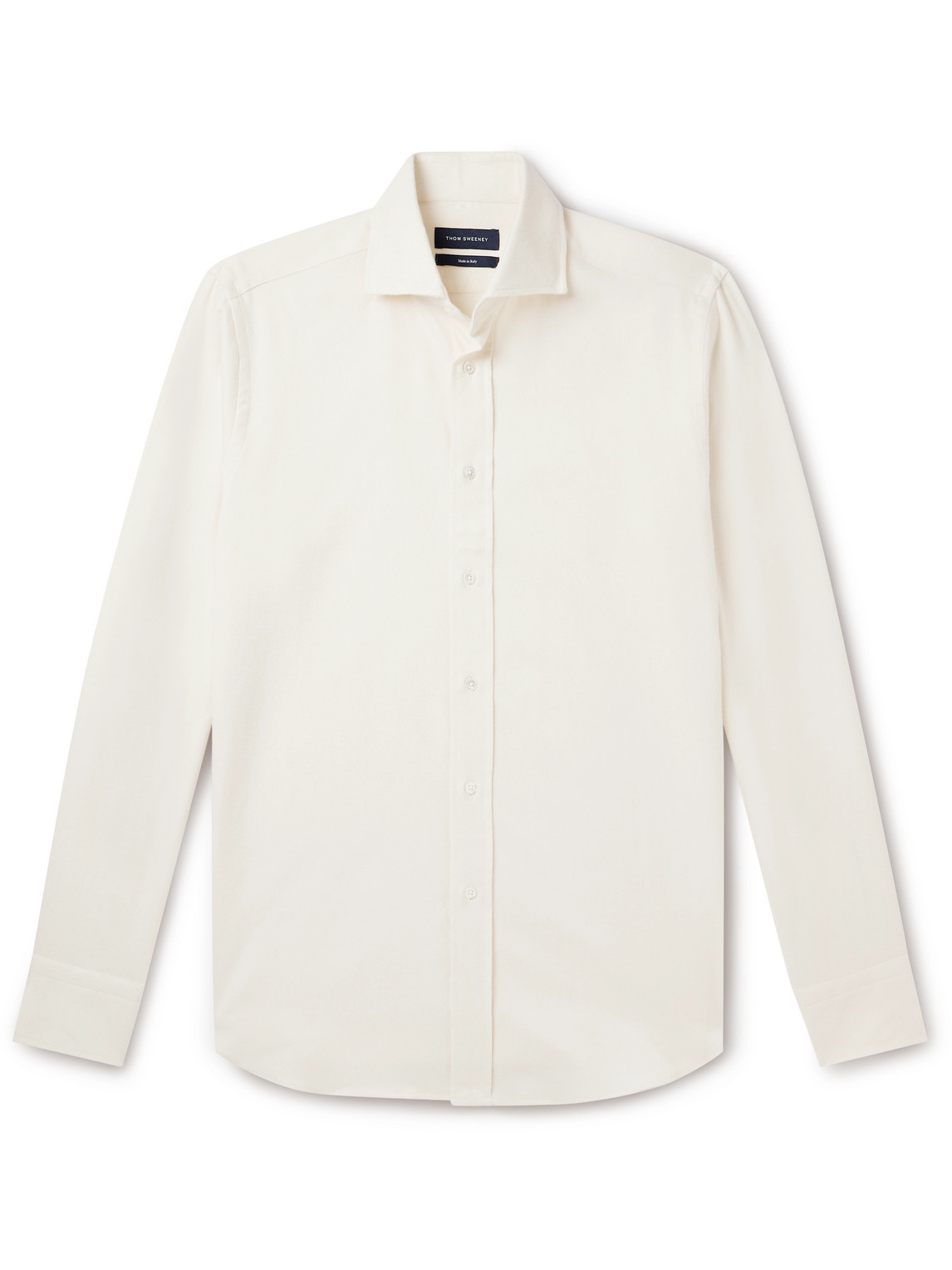 Thom Sweeney Cutaway-collar Cotton-flannel Shirt In White