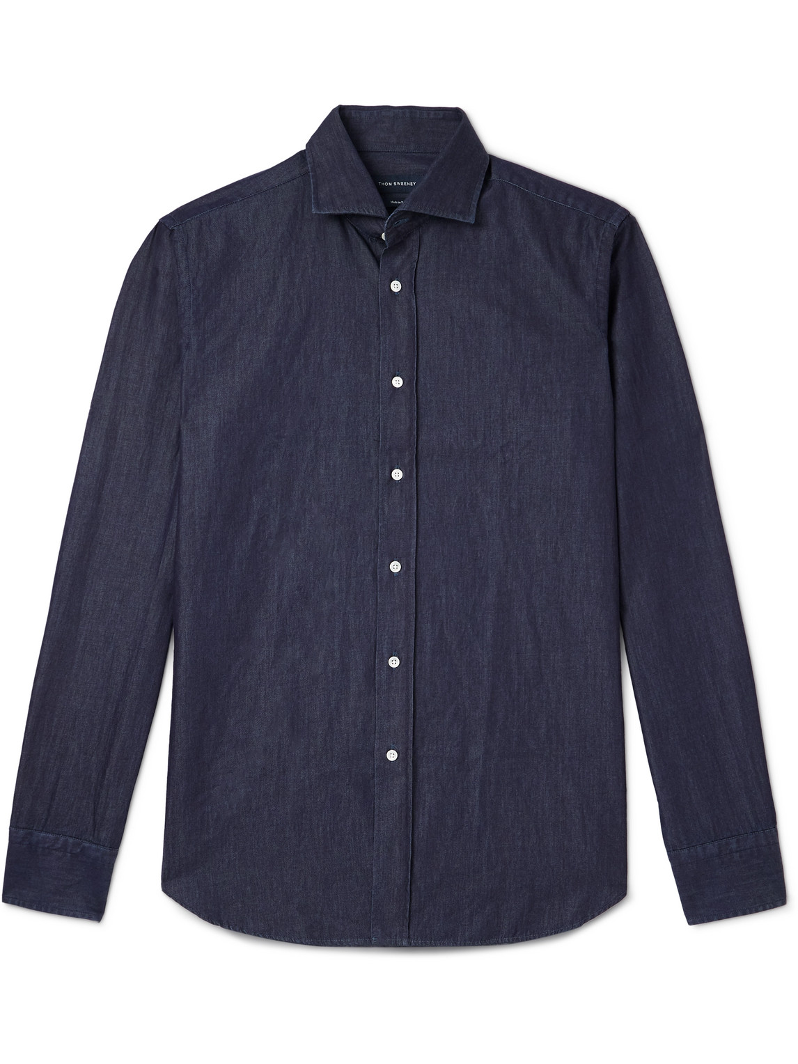 Thom Sweeney Cutaway-collar Cotton-chambray Shirt In Blue