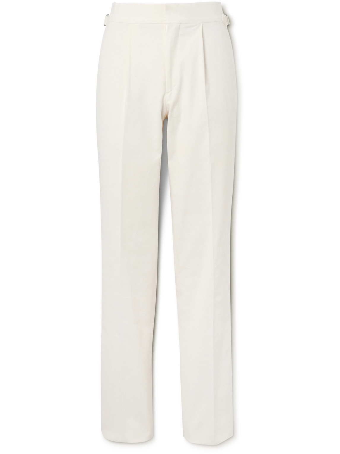 Slim-Fit Straight-Leg Pleated Cotton-Blend Twill Trousers