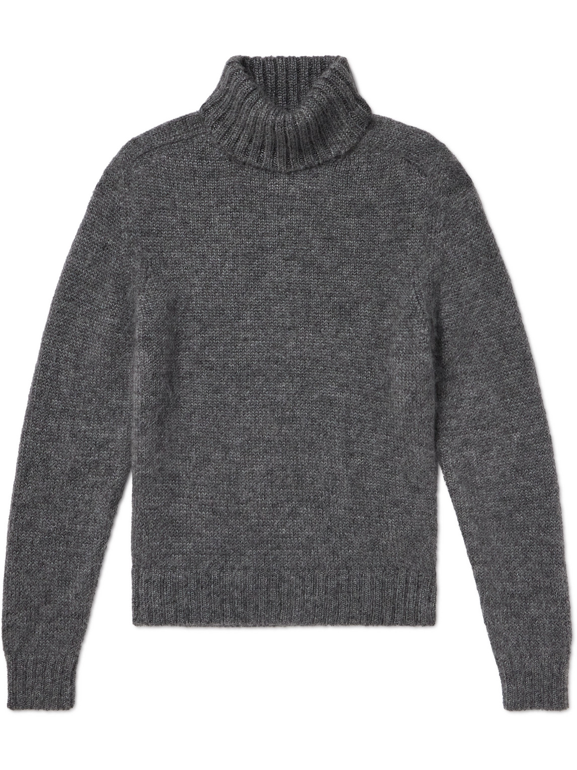 Tom Ford Brushed Ribbed Mohair And Silk-blend Rollneck Sweater In Gray