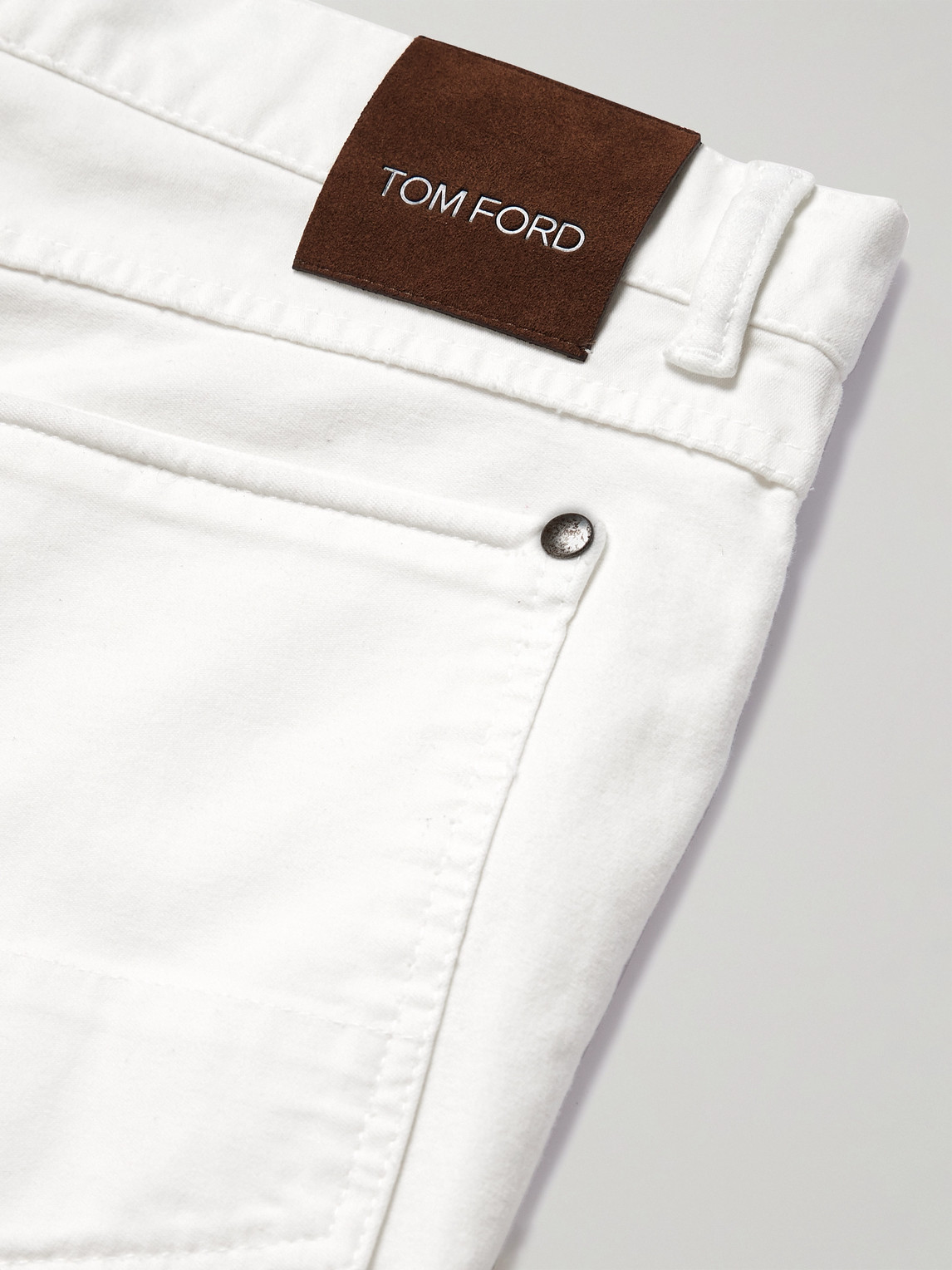 Shop Tom Ford Slim-fit Straight-leg Cotton-blend Moleskin Trousers In White