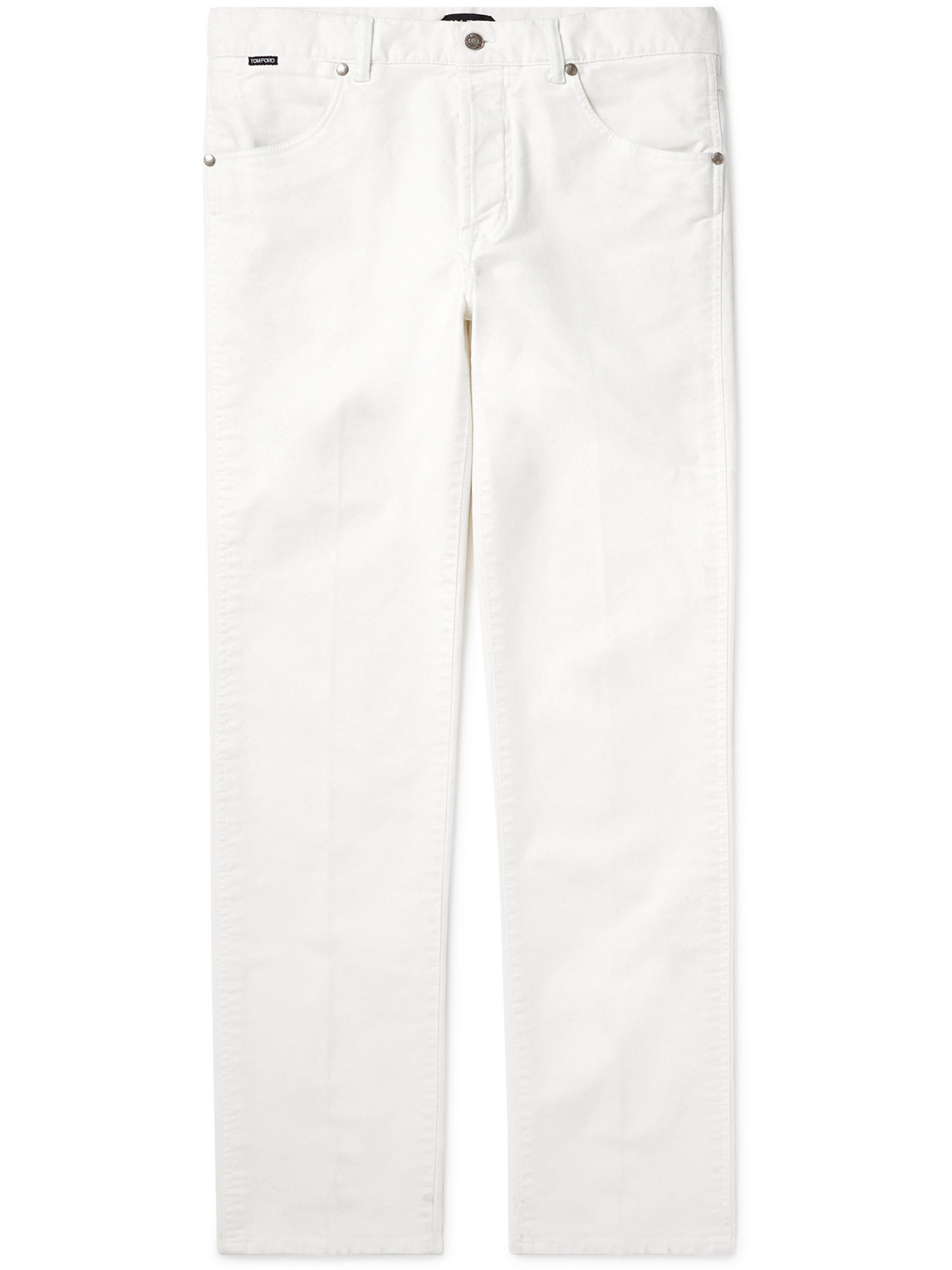 Tom Ford Slim-fit Straight-leg Cotton-blend Moleskin Trousers In White