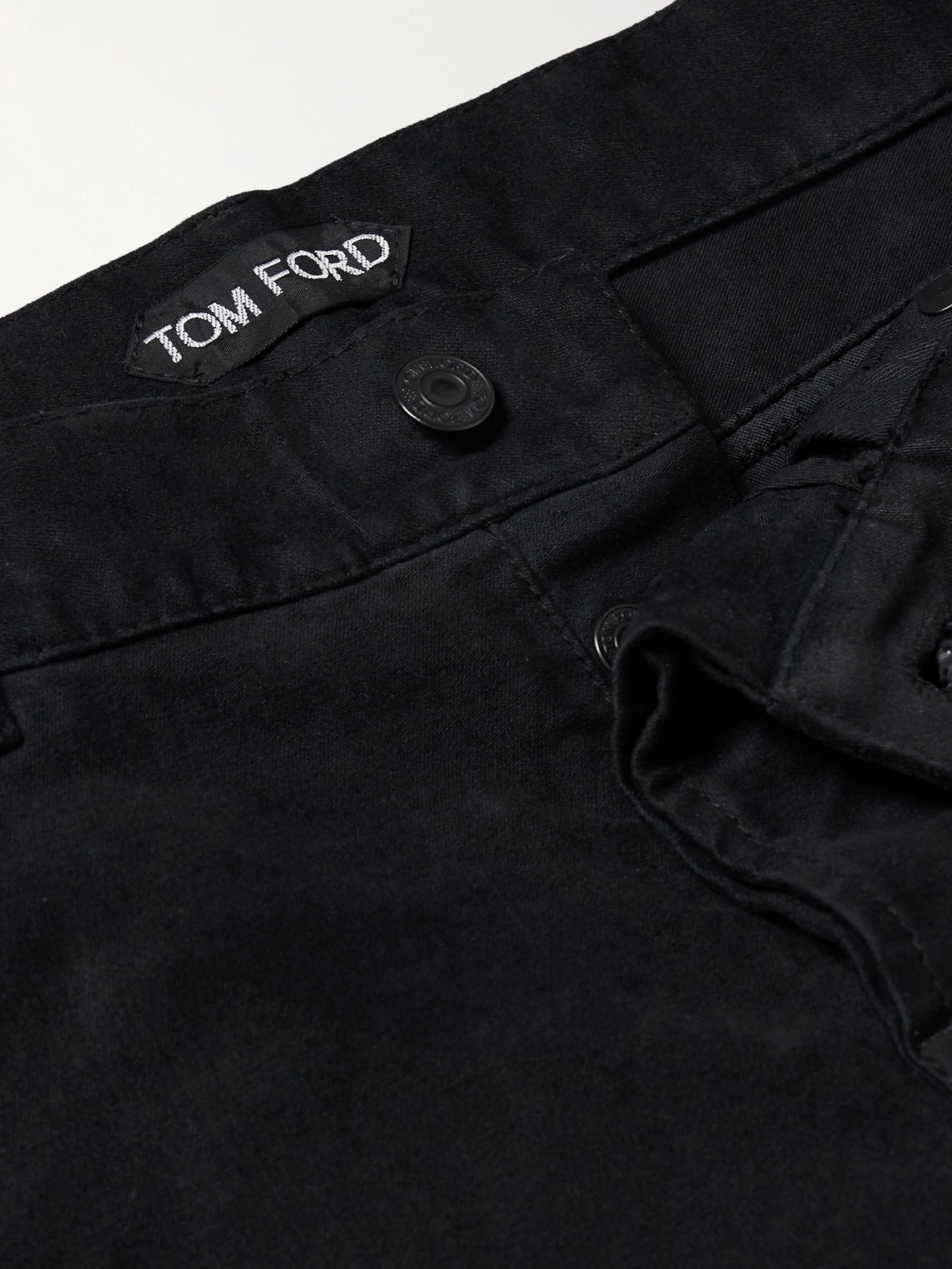 Shop Tom Ford Slim-fit Straight-leg Cotton-blend Moleskin Trousers In Black