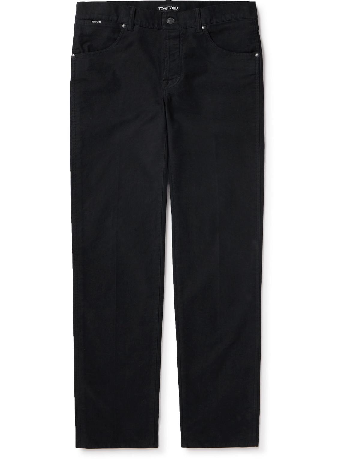 Tom Ford Slim-fit Straight-leg Cotton-blend Moleskin Trousers In Black