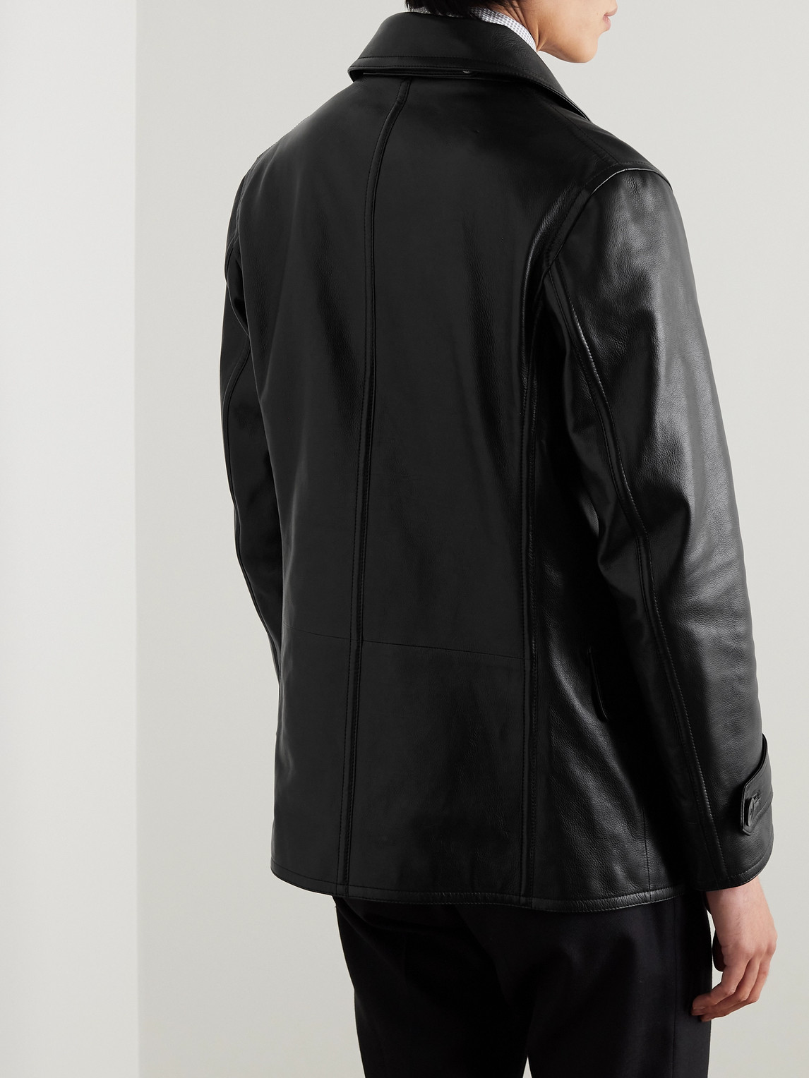 Shop Tom Ford Slim-fit Leather Peacoat In Black