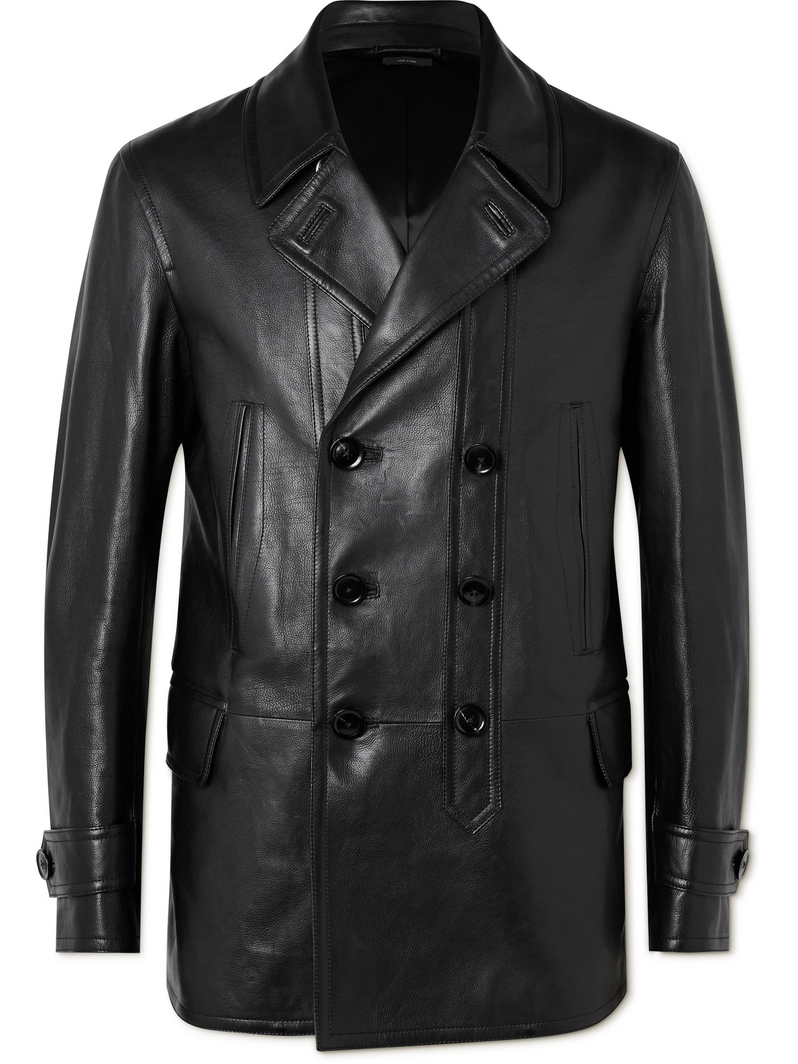 Tom Ford Slim-fit Leather Peacoat In Black