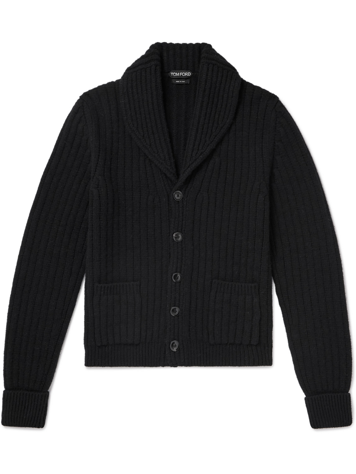 Tom Ford Shawl-collar Ribbed Wool And Cashmere-blend Cardigan In Black