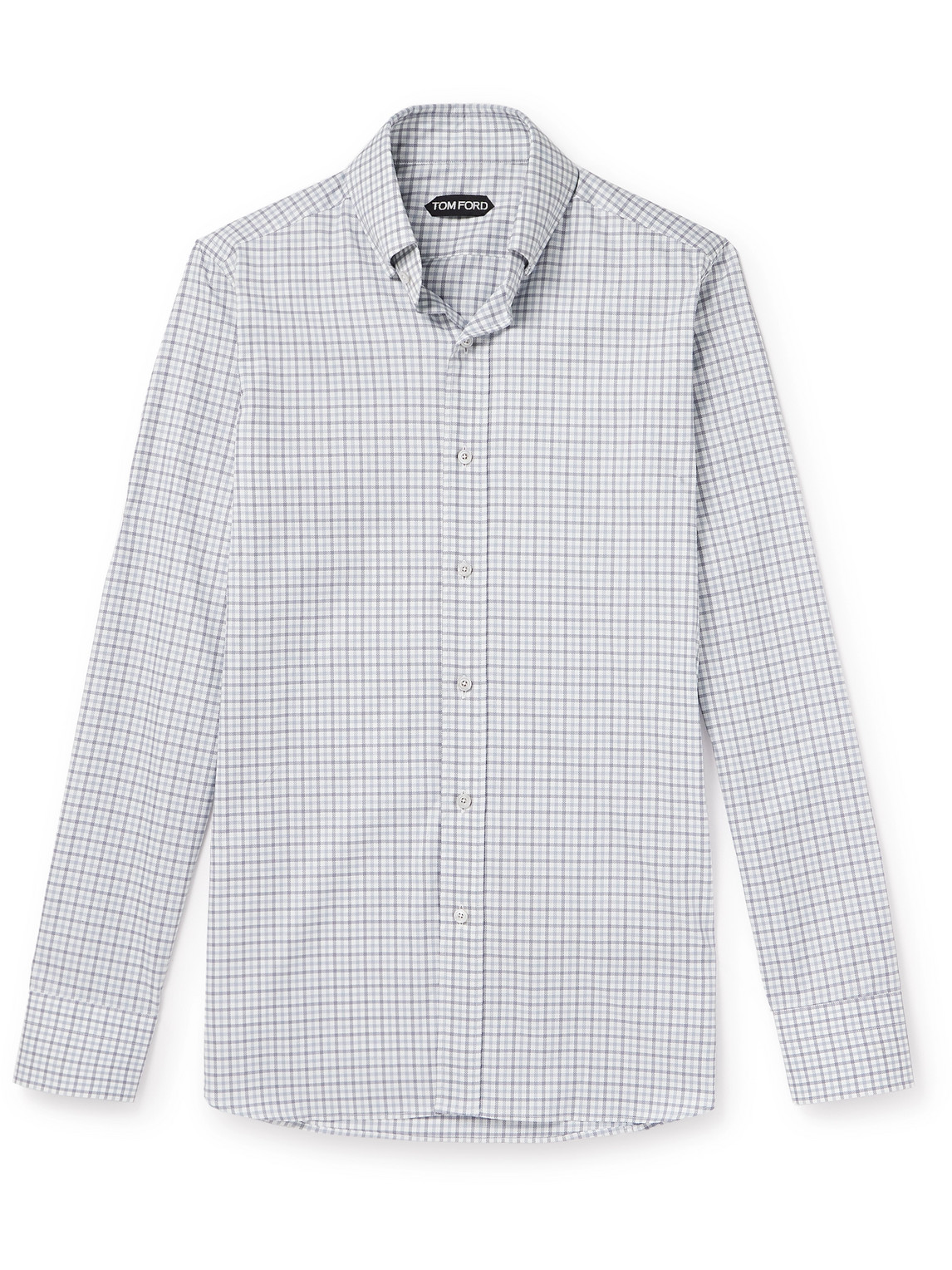 Tom Ford Slim-fit Button-down Collar Checked Cotton Shirt In White