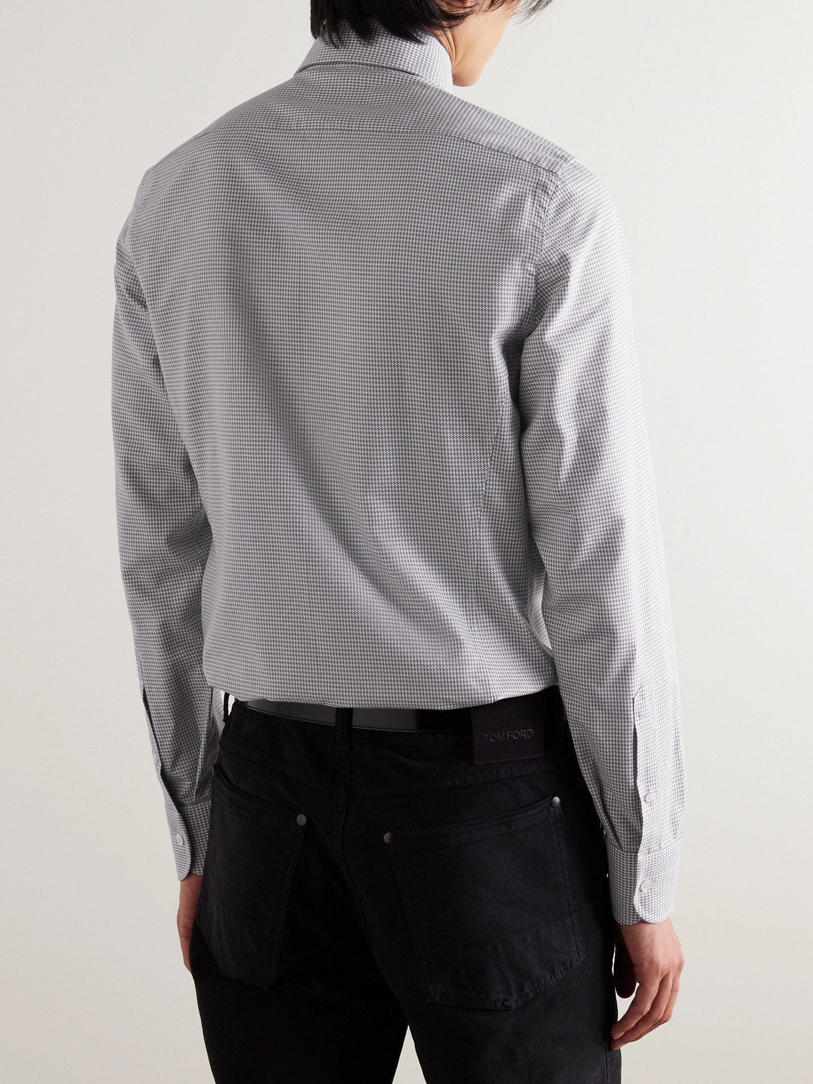  Tom Ford - Slim-fit Button-down Collar Puppytooth Cotton And Lyocell-blend Shirt - Men - Gray - Eu 39 