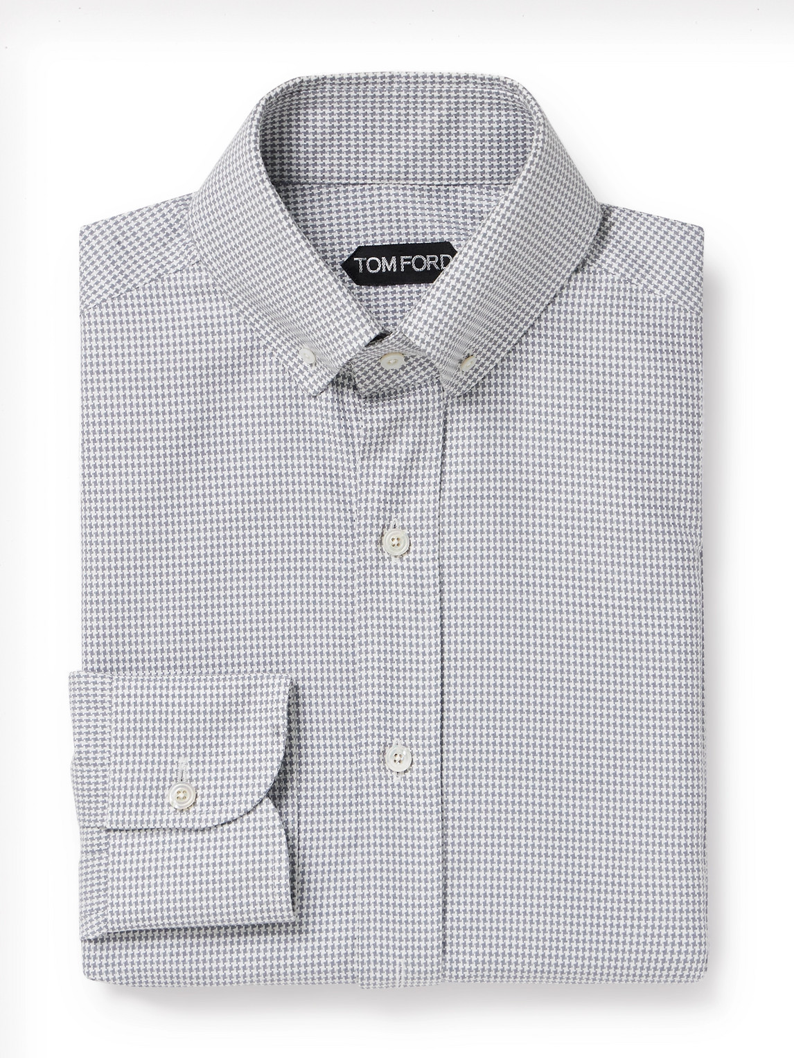 Tom Ford Slim-fit Button-down Collar Puppytooth Cotton And Lyocell-blend Shirt In Grey