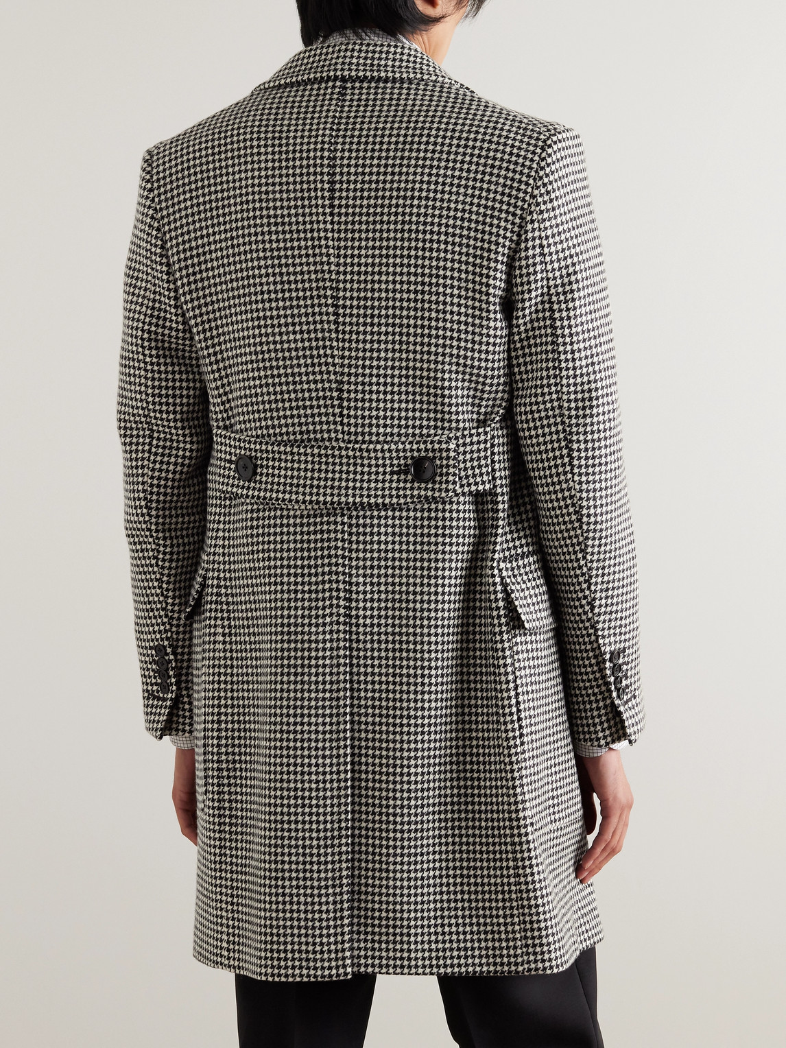 Shop Tom Ford Slim-fit Double-breasted Houndstooth Wool Coat In Black