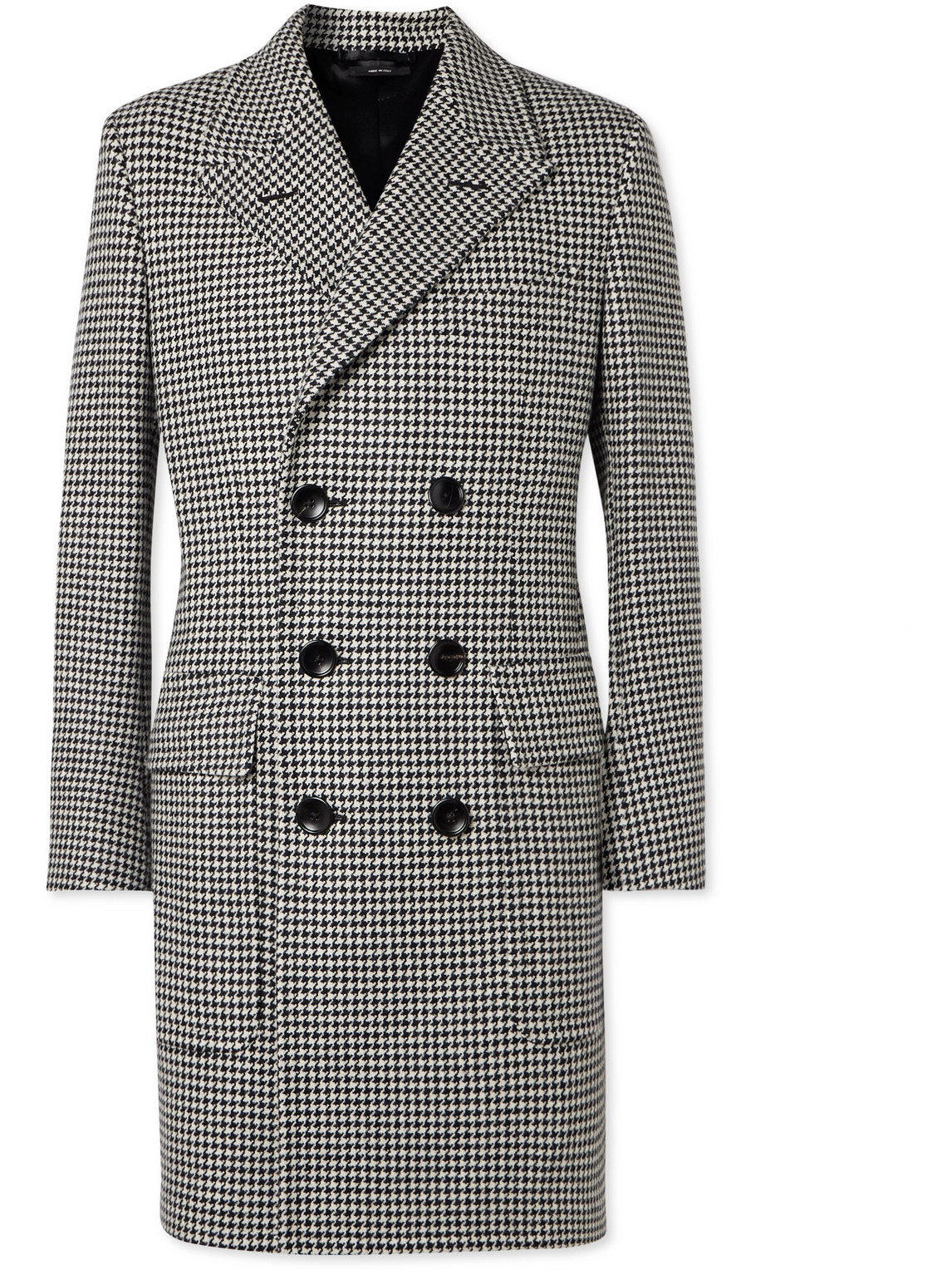 Tom Ford Slim-fit Double-breasted Houndstooth Wool Coat In Black