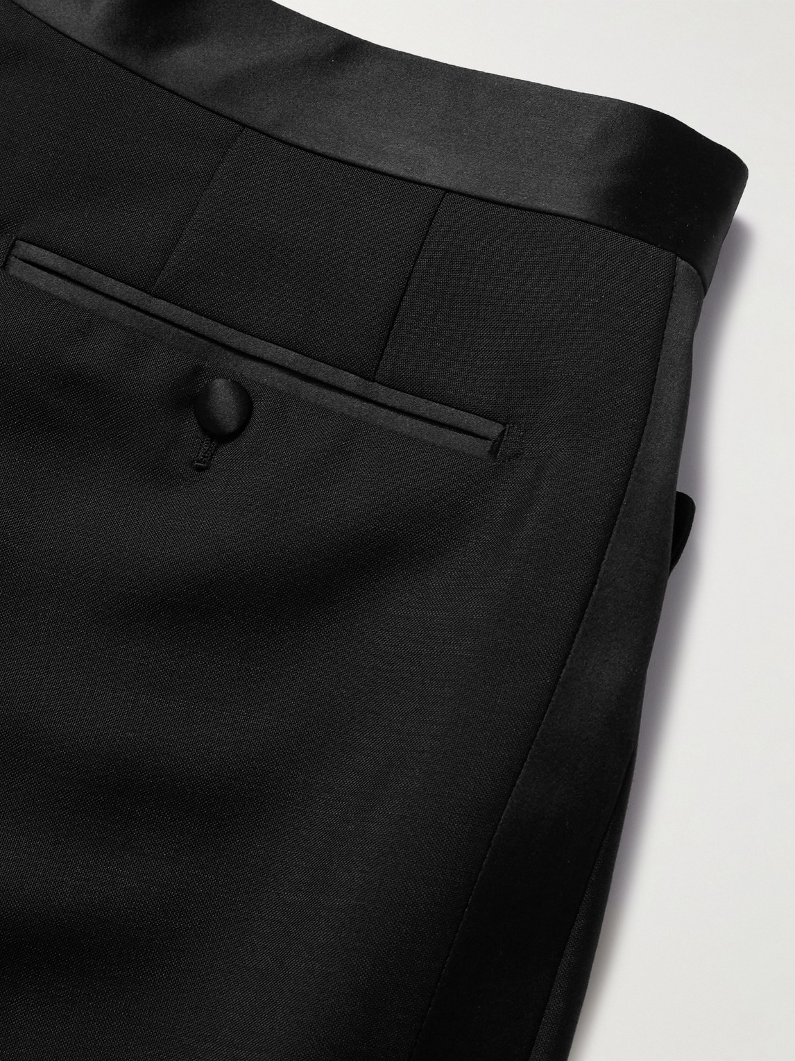 Shop Tom Ford Slim-fit Straight-leg Satin-trimmed Mohair And Wool-blend Tuxedo Trousers In Black