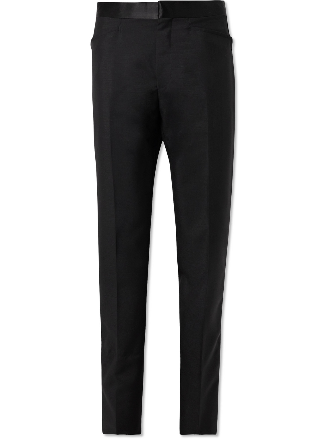 Tom Ford Slim-fit Straight-leg Satin-trimmed Mohair And Wool-blend Tuxedo Trousers In Black