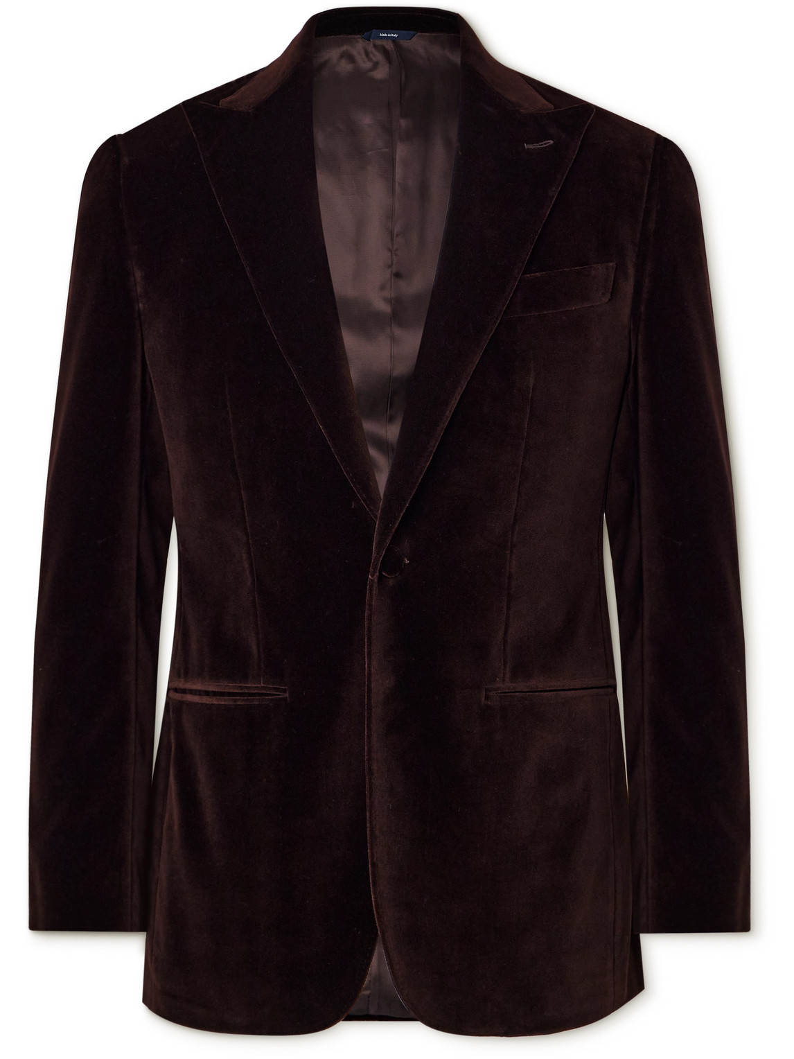 Thom Sweeney Cotton And Modal-blend Velvet Tuxedo Jacket In Brown
