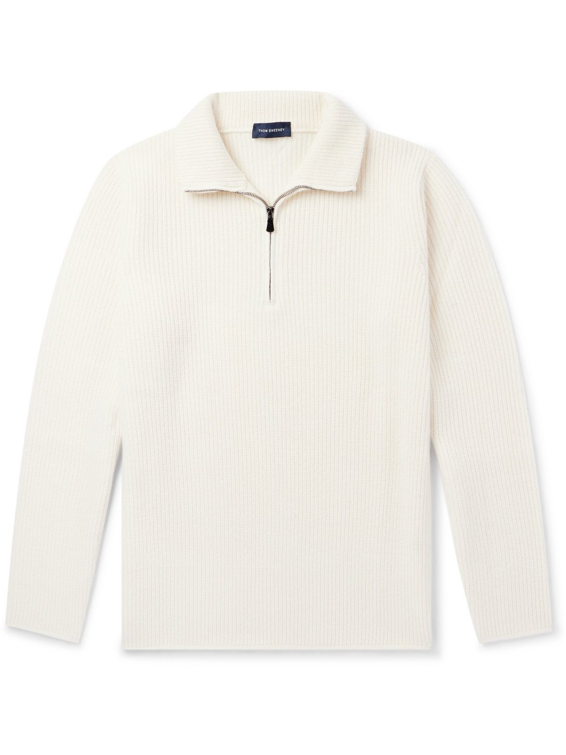 Thom Sweeney Ribbed Wool And Cashmere-blend Half-zip Sweater In White